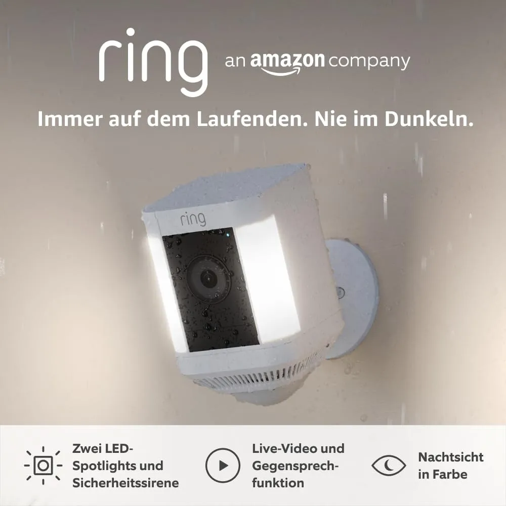 Ring Spotlight Kamera Plus Akku (Spotlight Cam Plus) | Überwachungskamera aussen mit WLAN, HD-Video, LED-Strahler, Nach…