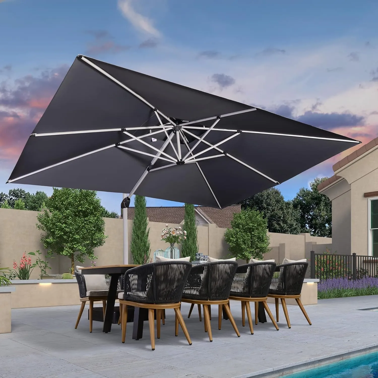 PURPLE LEAF Rectangular Parasol, 300 x 400 cm, Large Stable Market Umbrella, Large, 360° Rotation, Garden Umbrella with…