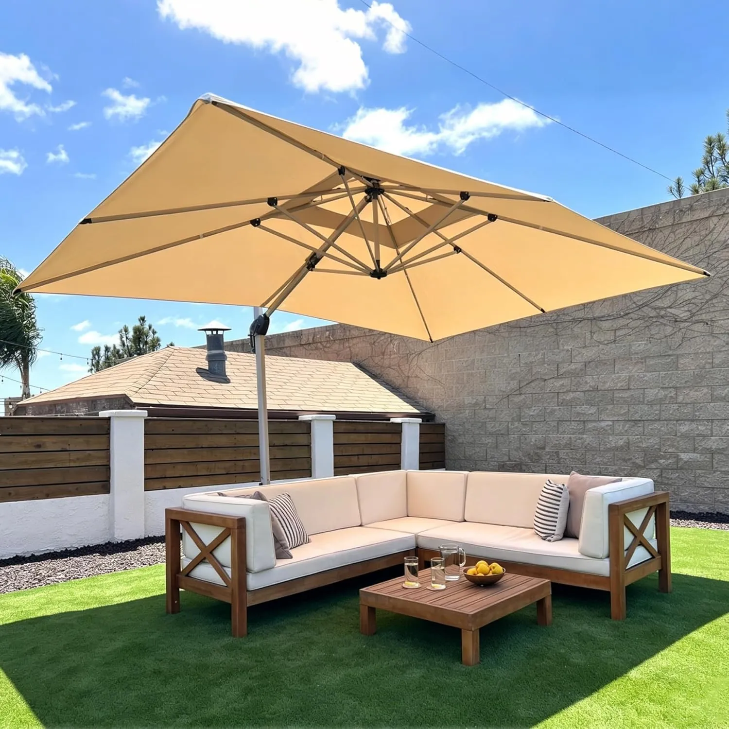 PURPLE LEAF Sonnenschirm Rechteckig 300 × 400 cm Groß 6-Fach Neigbar, Beige