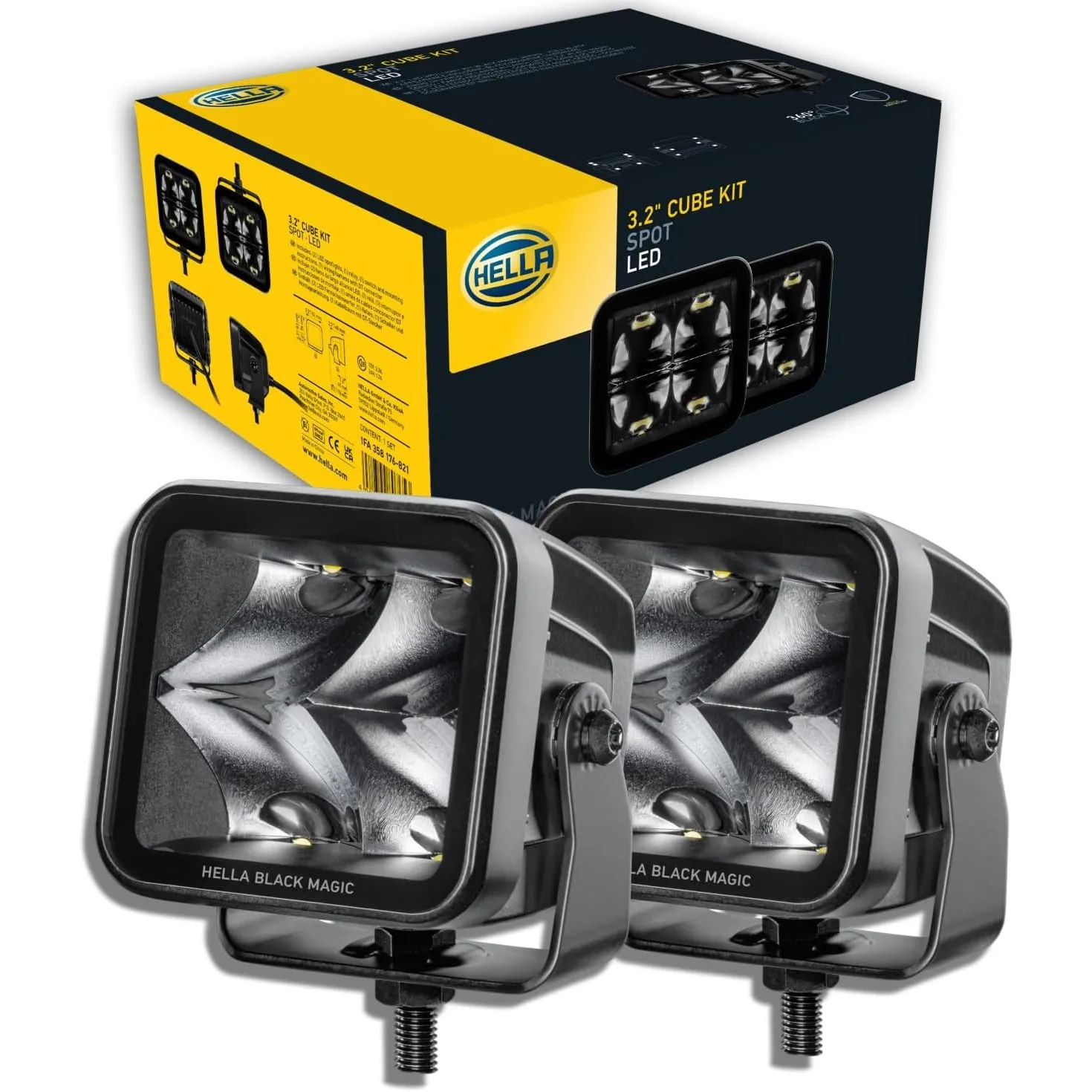 HELLA LED Zusatzscheinwerfer Black Magic Cube Set 3,2 Zoll 3000 echte Lumen Spotausleuchtung - 2 Stk Set quadratisch Of…