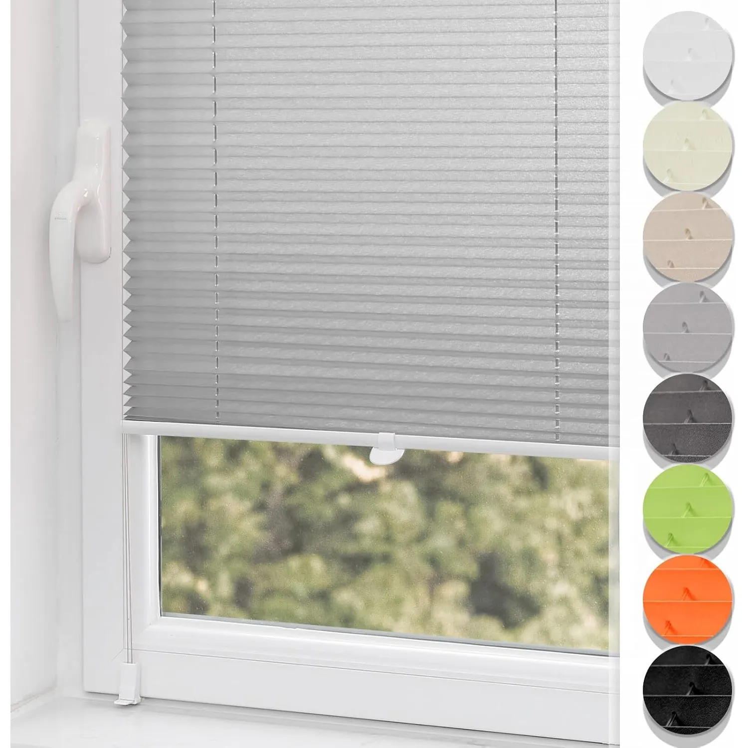 Buseu Plissee Klemmfix 35x150cm(BXH) Hellgrau Easyfix Faltrollo ohne Bohren Lichtdurchlässig Rollos für Fenster & Tür