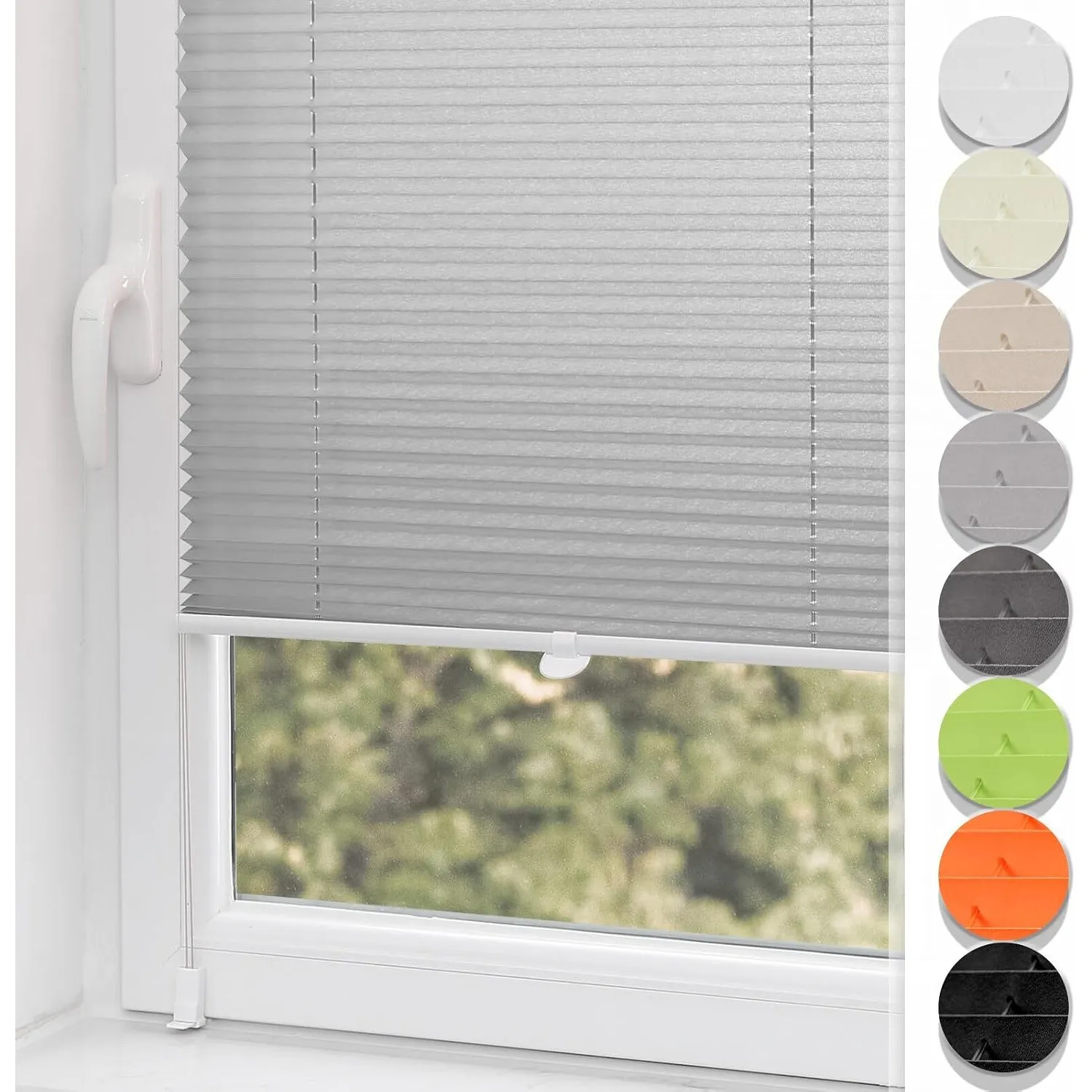 Buseu Plissee Klemmfix ohne Bohren 90x150cm Hellgrau Faltrollo Plisseerollo