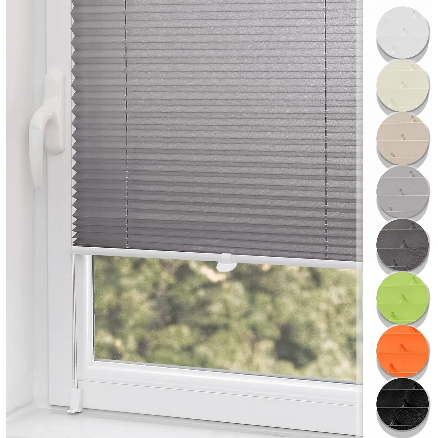 Buseu Plissee Klemmfix ohne Bohren 45x150cm Anthrazit Plisseerollo