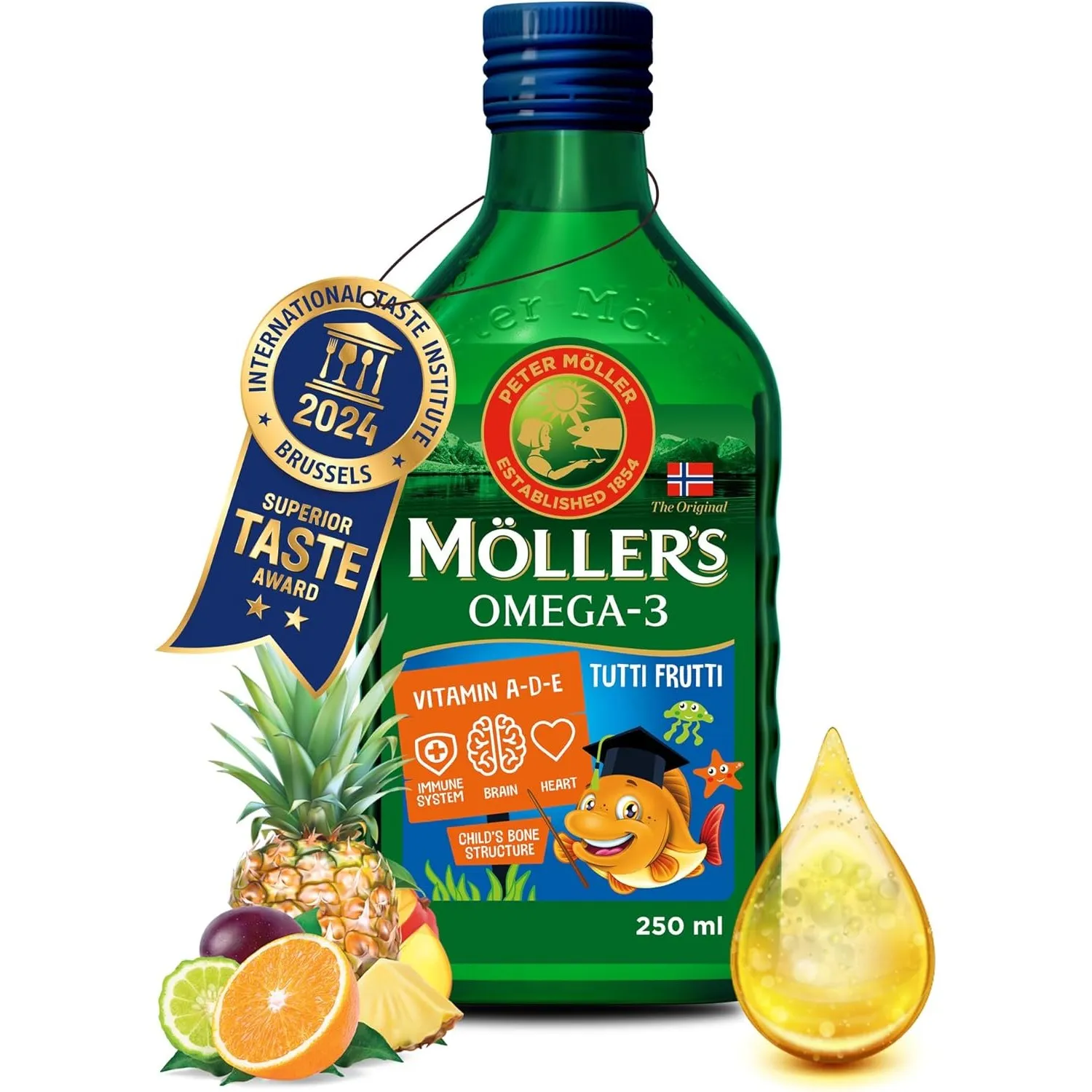 Möller's Omega 3 Lebertran | Nordic omega 3 kinder Nahrungsergänzung mit EPA, DHA, Vitamin A, D und E | Hochreiner natü…