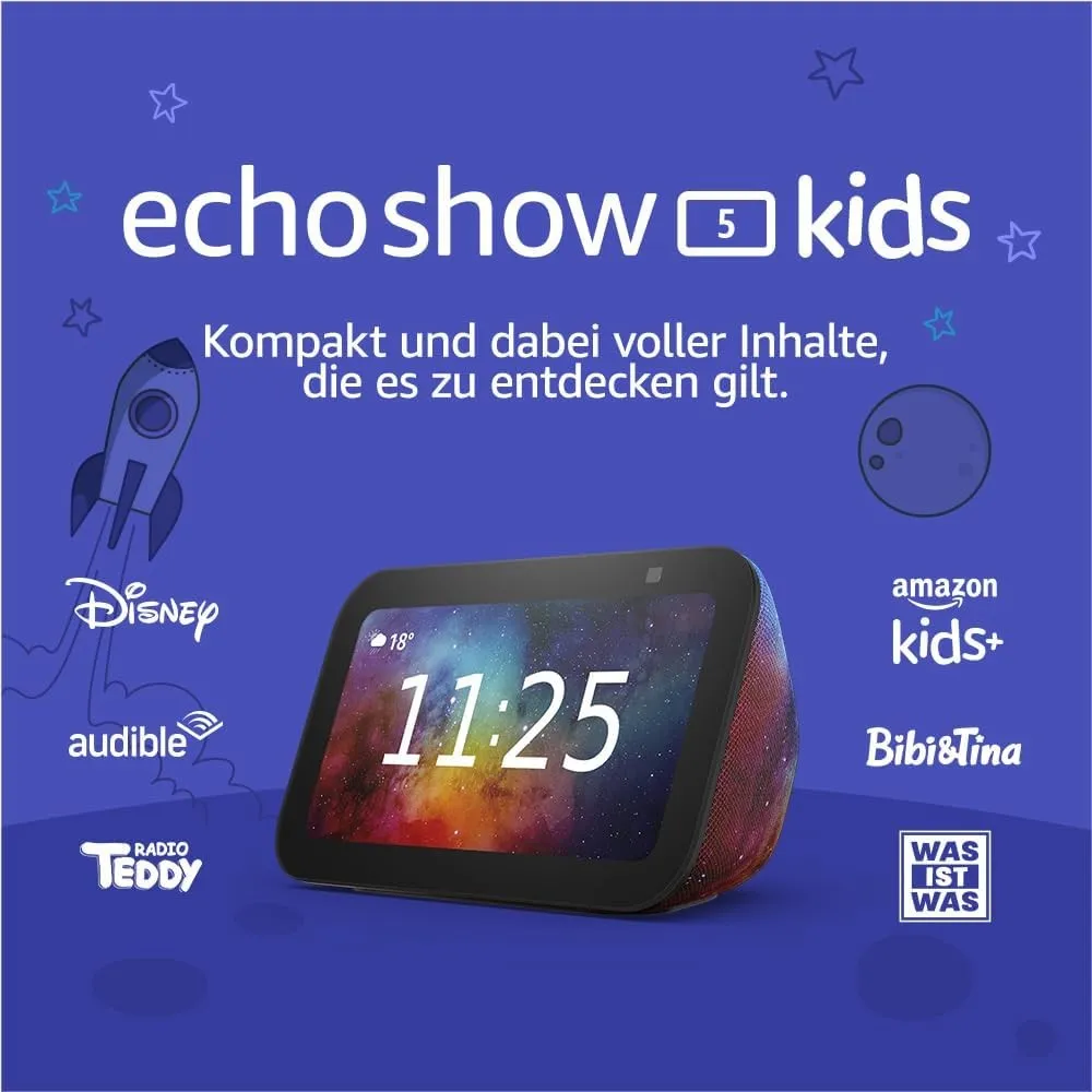 Echo Show 5 Kids (Neueste Generation) | Smart Display | 1 Jahr Amazon Kids+ Inhalte inklusive | Weltraum-Design, mit Al…