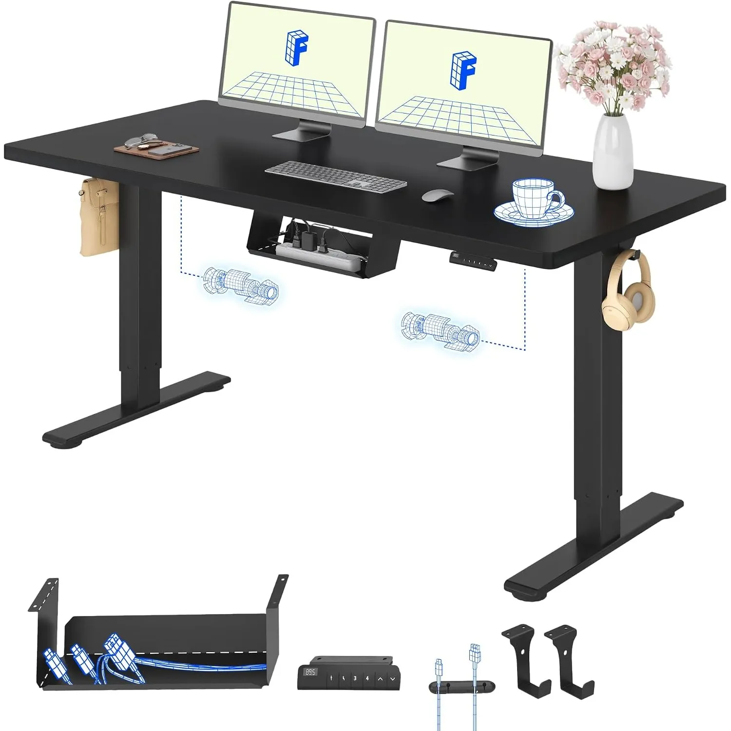 FLEXISPOT Höhenverstellbarer Schreibtisch elektrisch, Doppelmotor 160x80 cm