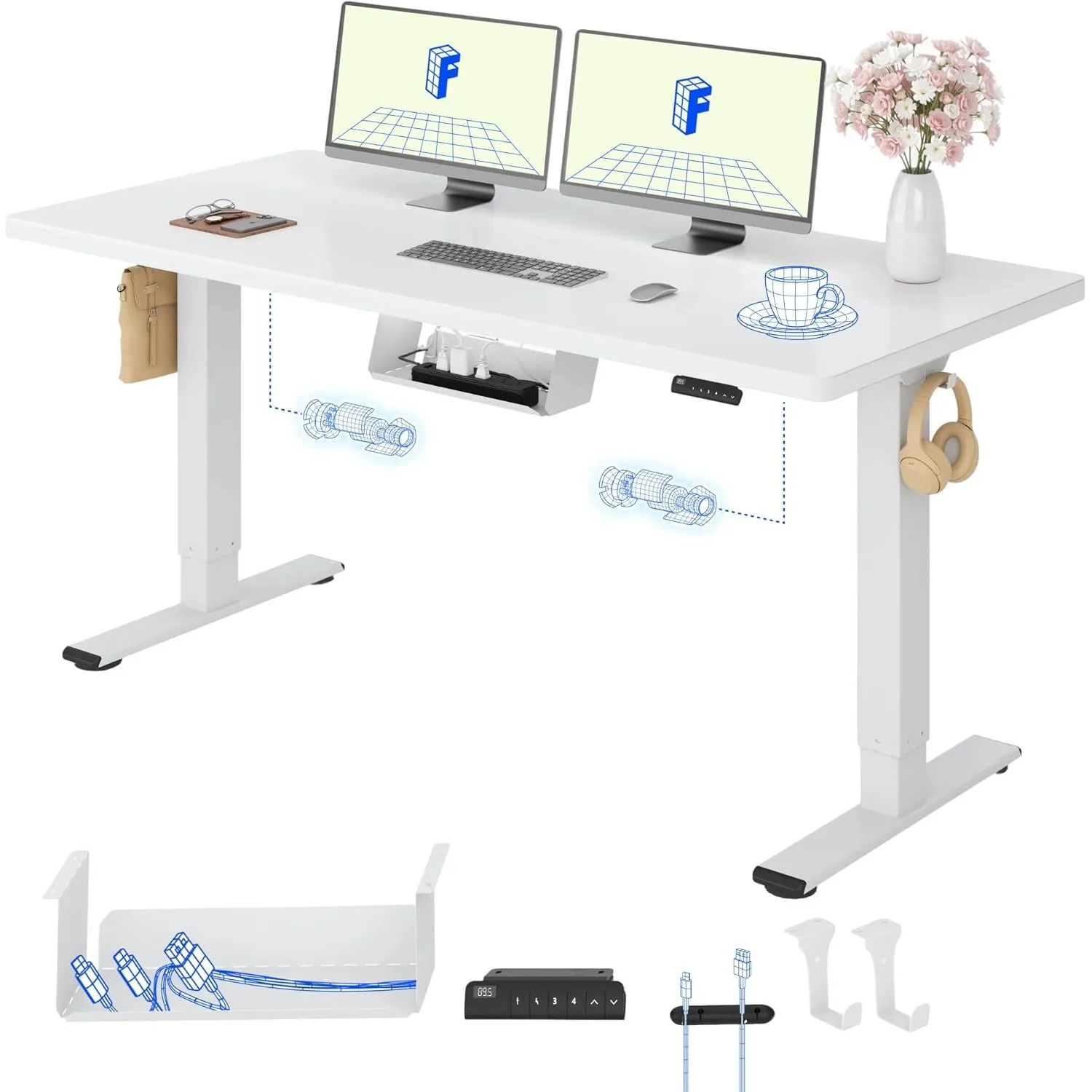 FLEXISPOT Höhenverstellbarer Schreibtisch elektrisch, Doppelmotor 160x80 cm
