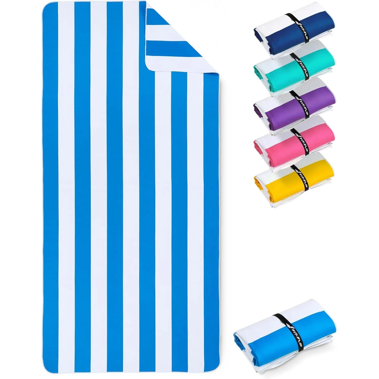 Fit-Flip Strandtuch XXL Mikrofaser leicht und schnelltrocknend | Himmelblau-Weiß gestreift 200x90cm, Strandhandtuch, 10…