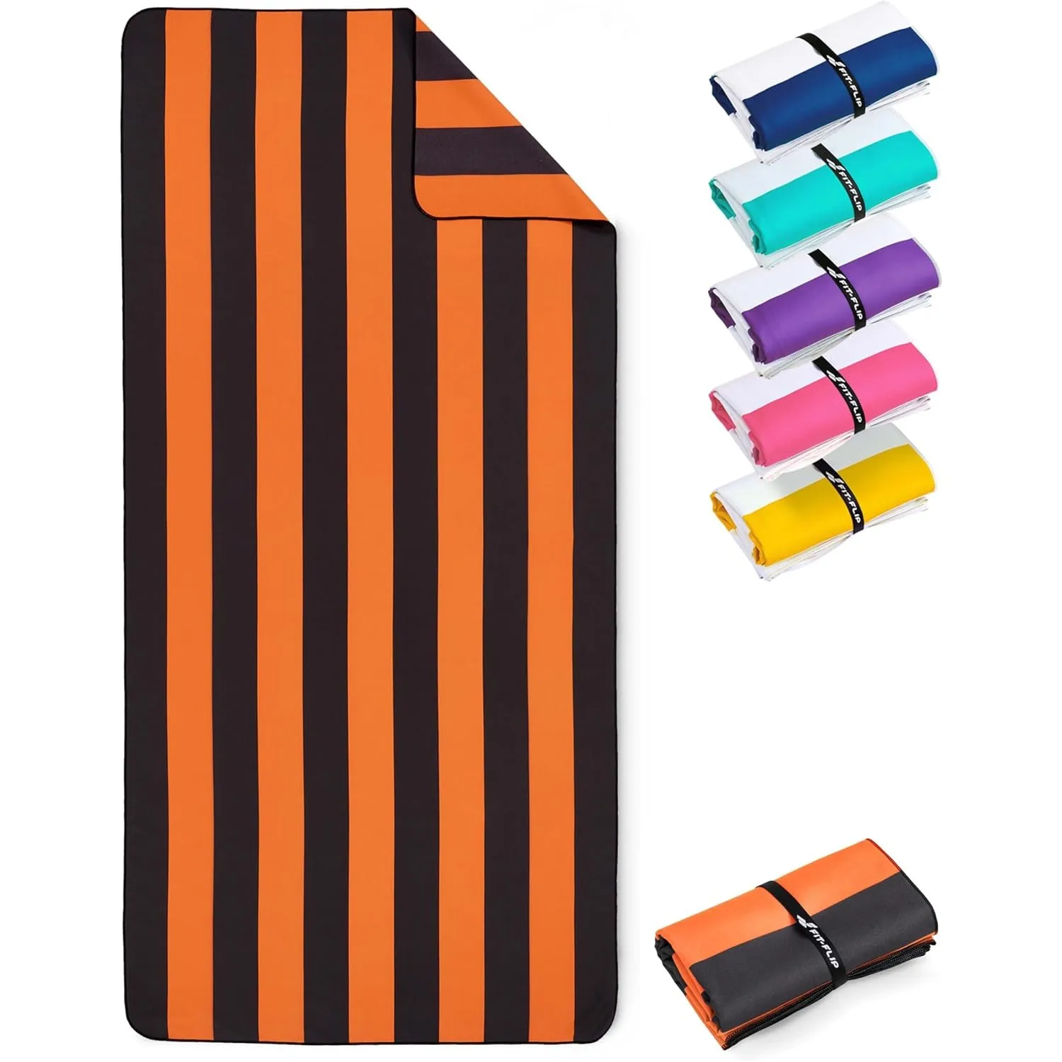 Fit-Flip Strandtuch XXL Mikrofaser leicht und schnelltrocknend | Orange-Dunkelgrau gestreift 200x90cm, Strandhandtuch, …
