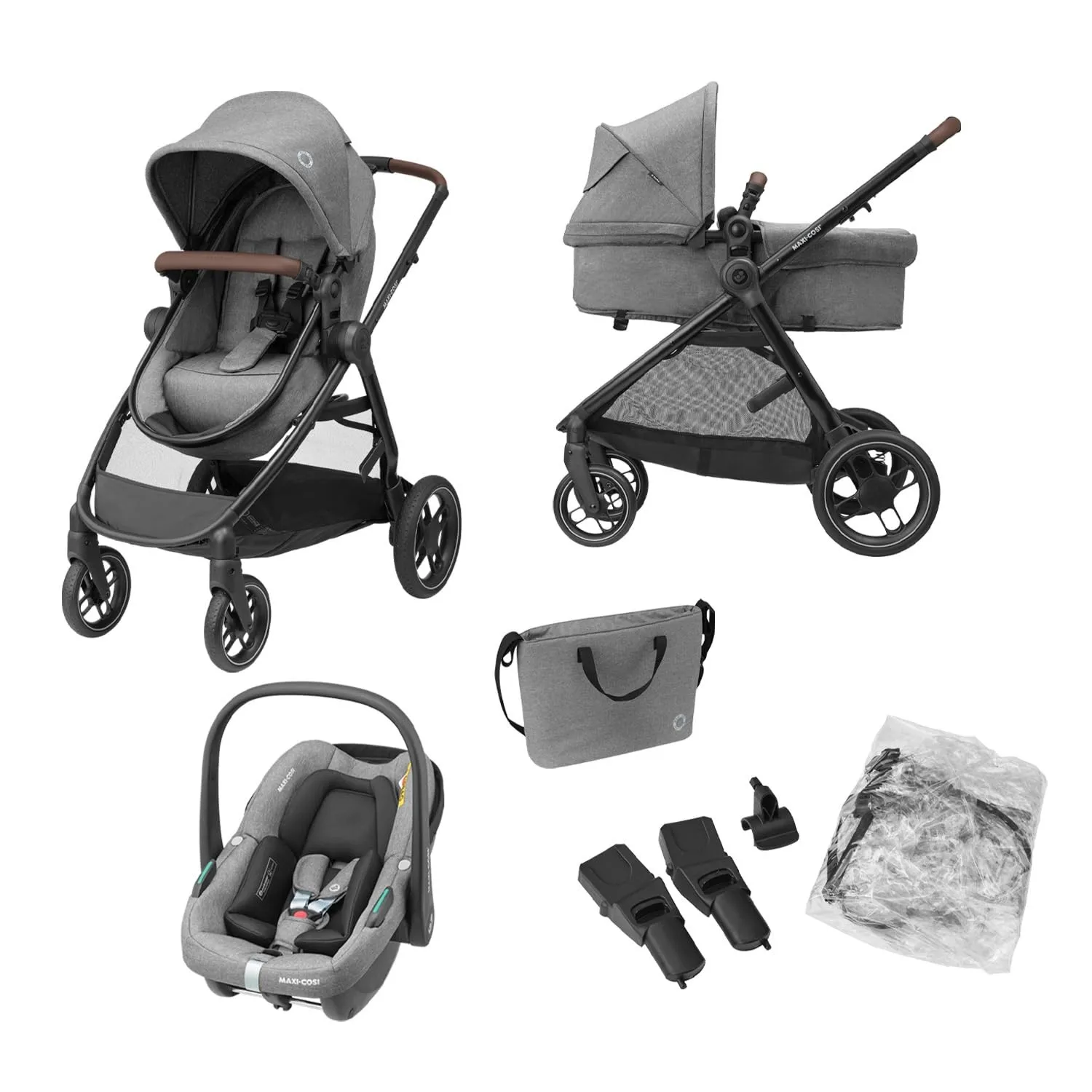 Maxi-Cosi Zelia S Trio, 3-in-1 Kinderwagen, 0–22 kg, Grau