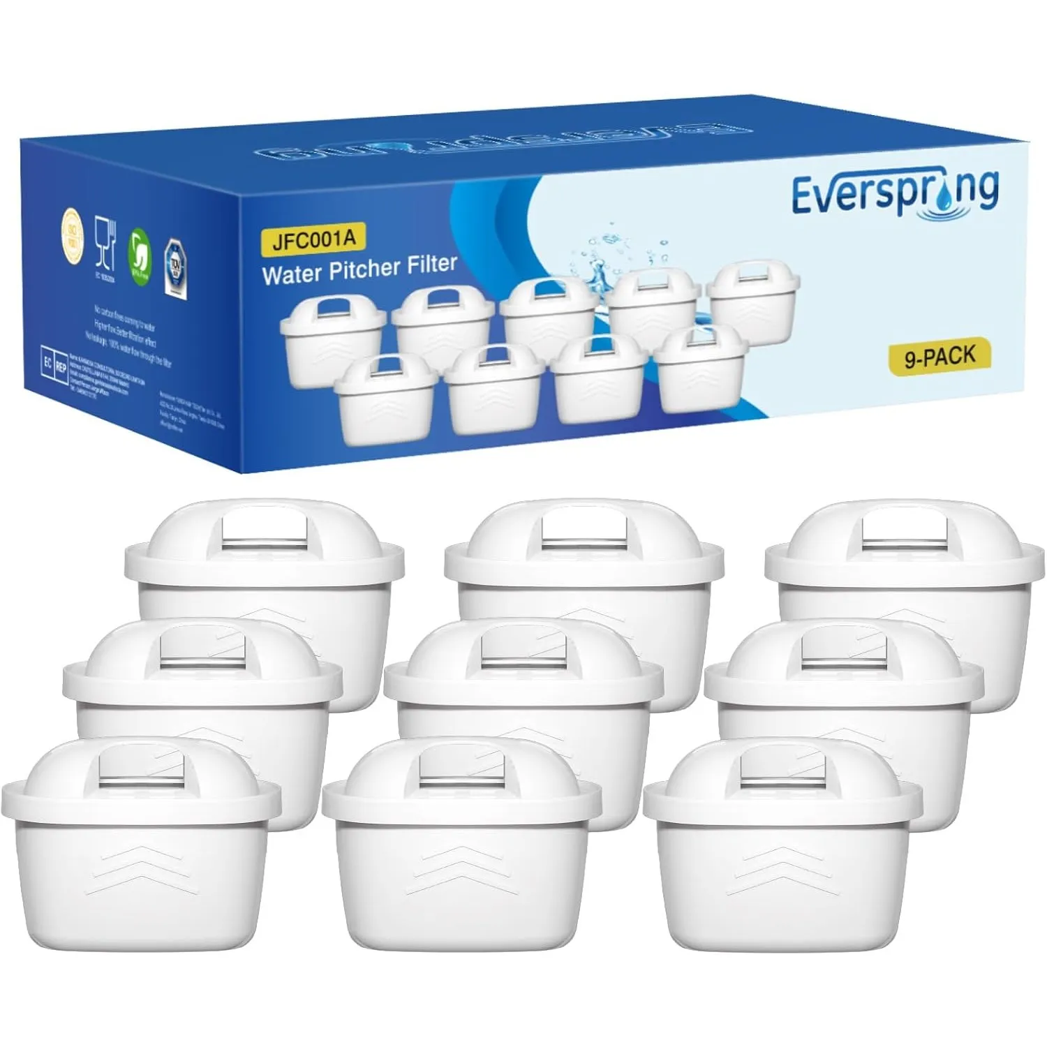 EVERSPRING Wasserfilter für Brita Maxtra+ & Mavea, 9er Pack
