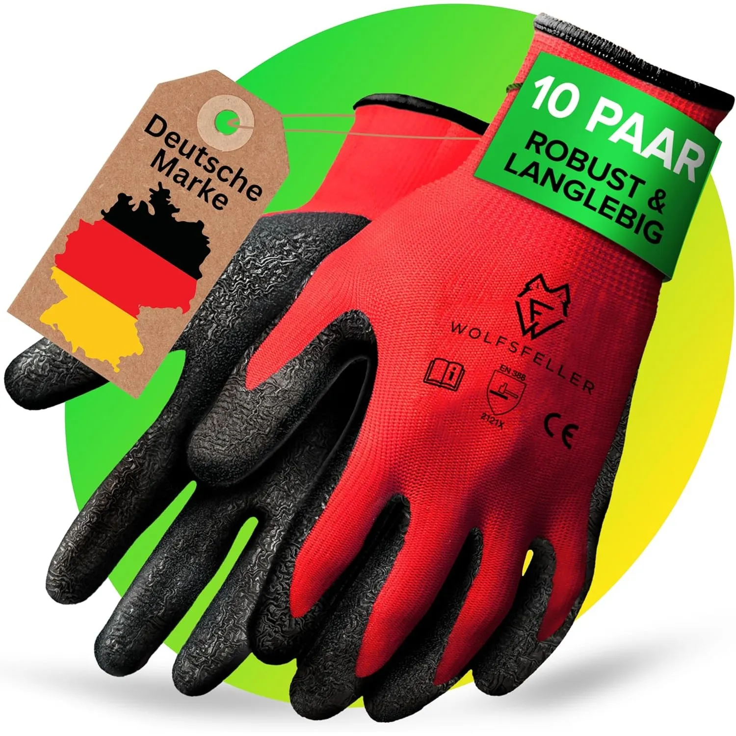WOLFSFELLER 10 Paar robuste & komfortable Handschuhe Arbeitshandschuhe Herren Gr 10 - Arbeitshandschuhe Damen - Gartenh…