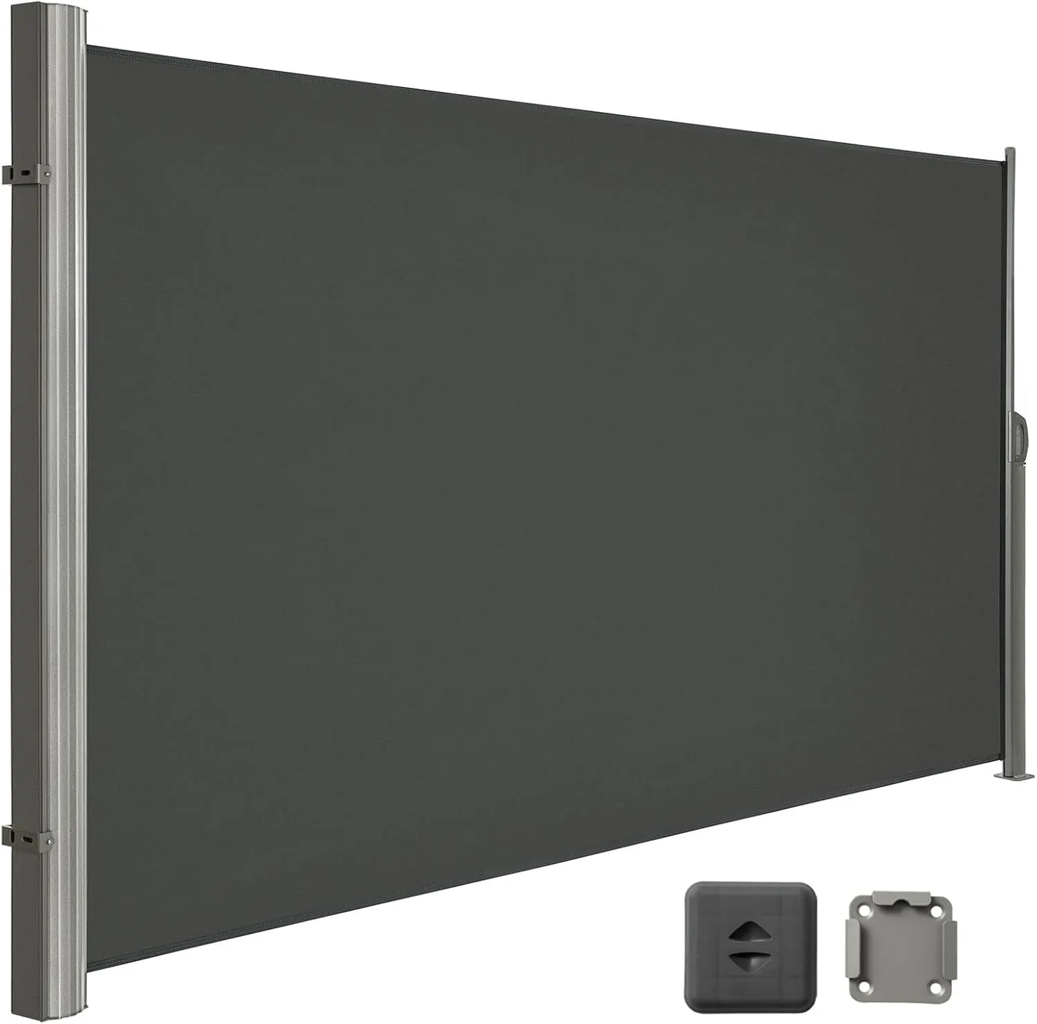 Larmnee Side Awning, Smoky Grey, 200 x 450 cm (H x L), Full Aluminium Frame, Extendable Awning, Sun Protection, Side Bl…