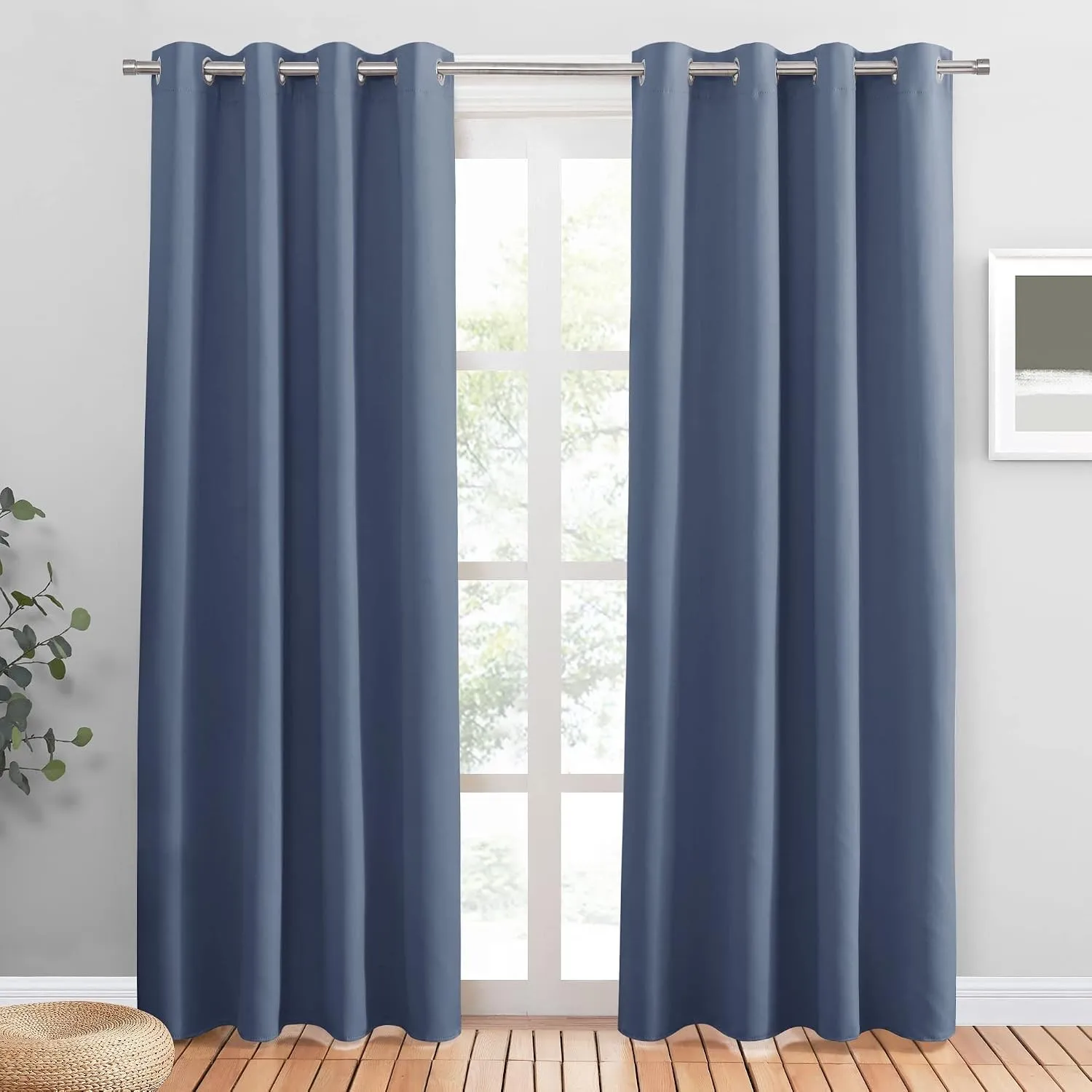 PONY DANCE Wohnzimmer Gardinen Blickdicht Thermovorhang gegen Hitze | 2er Set, 200cm Lang, Dunstblau, Vorhang Blackout,…