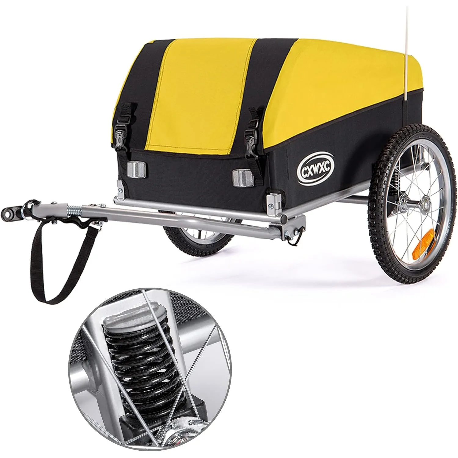 CXWXC Fahrradanhänger mit Stoßdämpfer - Großer Laderaum bis 120L, Tragkraft 40KG, Klappbarer Lastenanhänger mit Abdeckp…