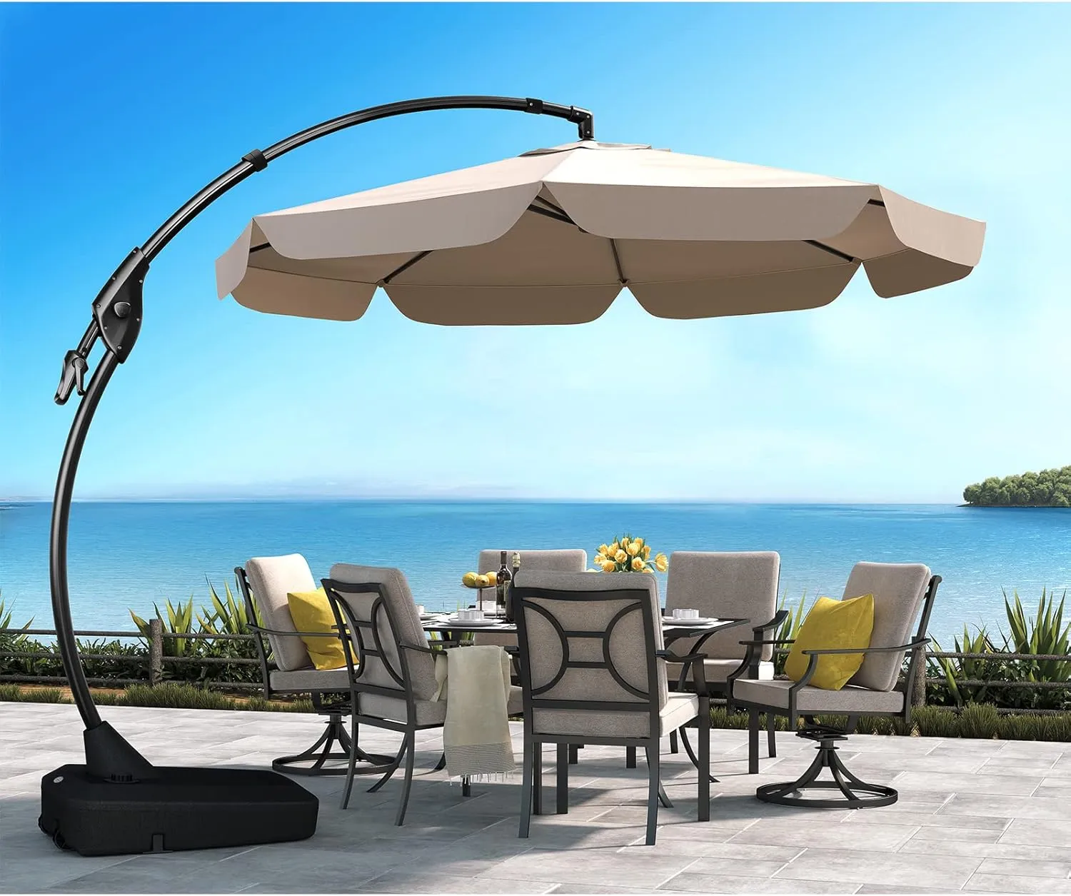 Grand patio Parasol with Umbrella Stand, Garden Umbrella 300 cm with Valance, Tilt Angle Adjustment, UV Protection UPF …
