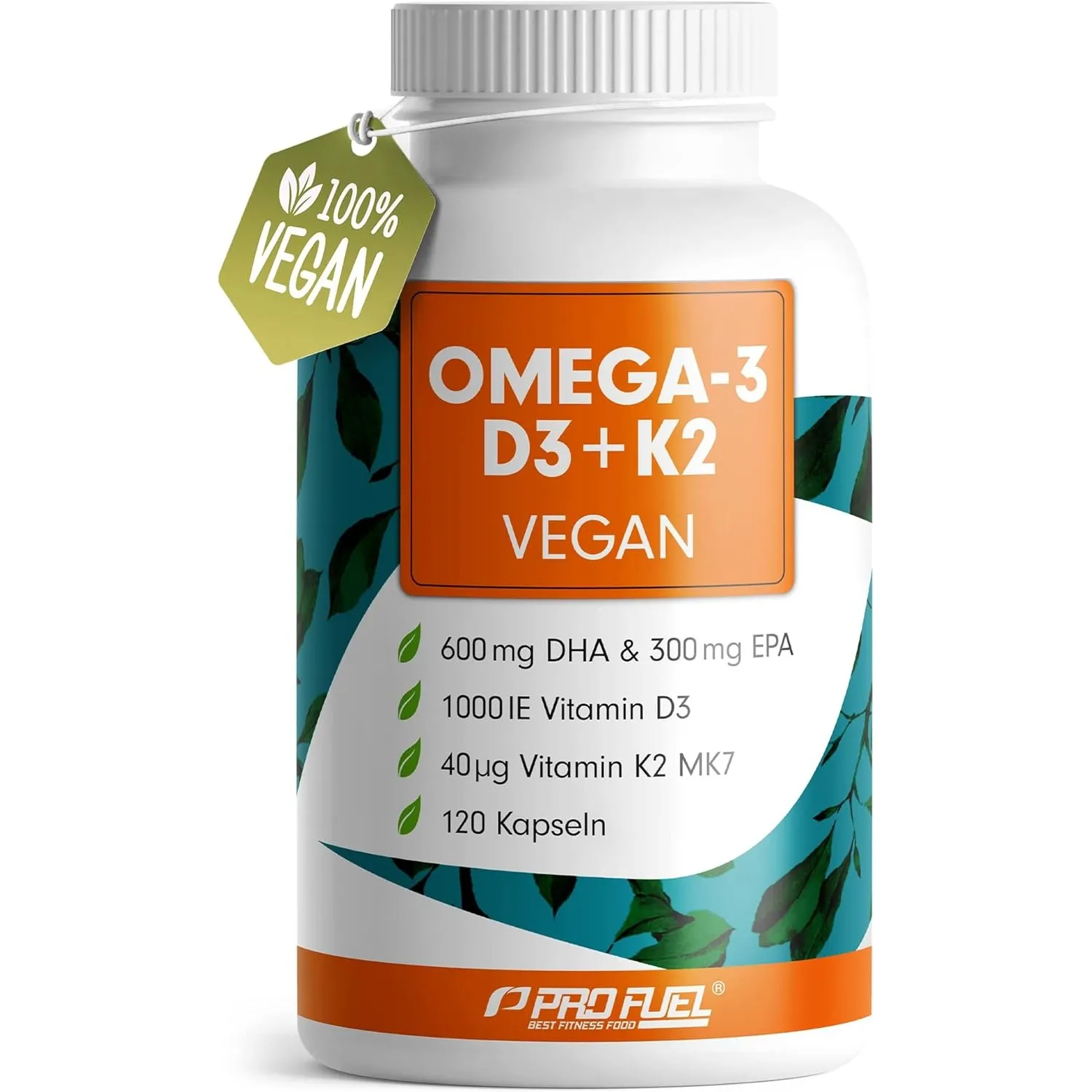 Omega-3 vegan + D3 & K2 (120x), 1100mg Algenöl mit 600mg DHA & 300mg EPA + 1000 IE Vitamin D3 + 40 µg Vitamin K2 - O3 D…