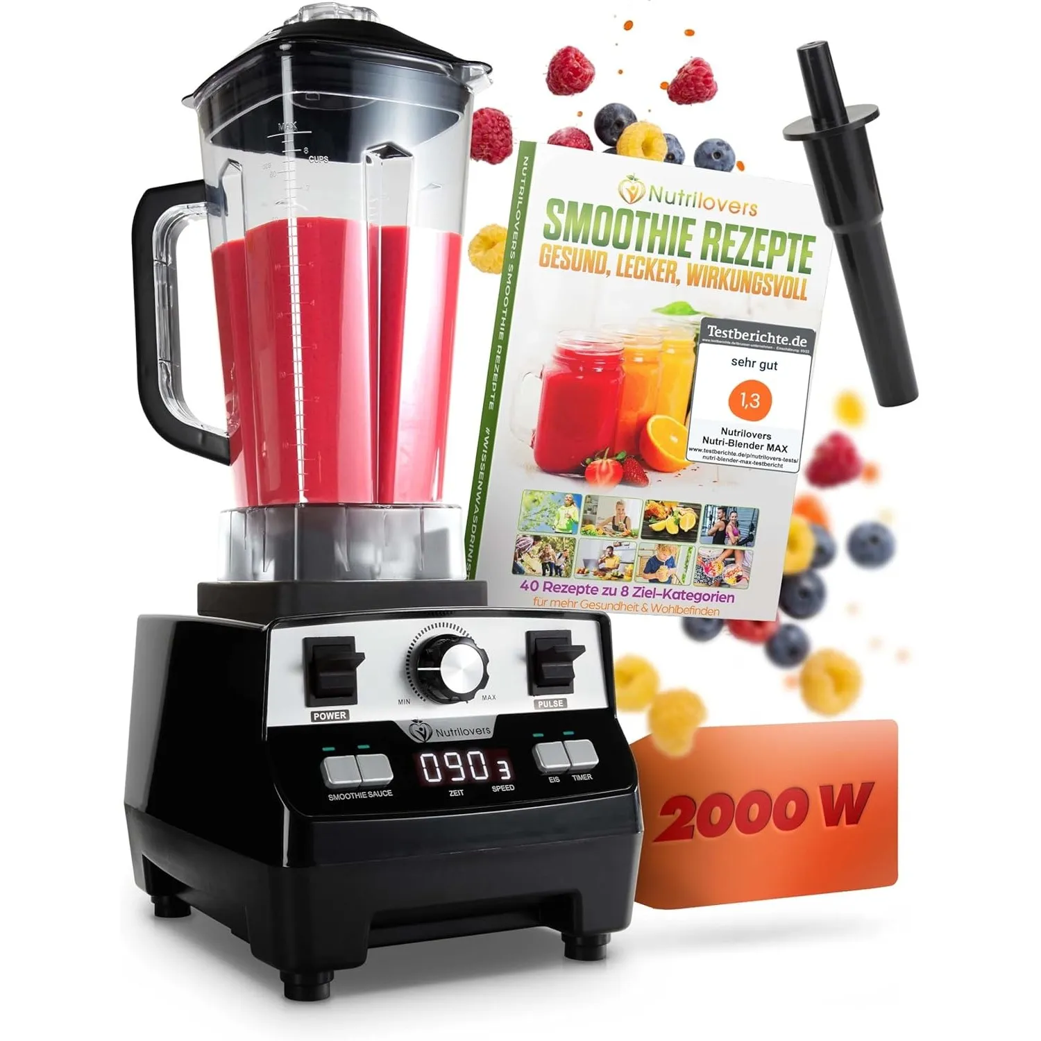 Nutrilovers Hochleistungsmixer NUTRI-BLENDER MAX Standmixer 2000W Hochleistung Smoothie-Maker Profi Mixer Blender - 2L …