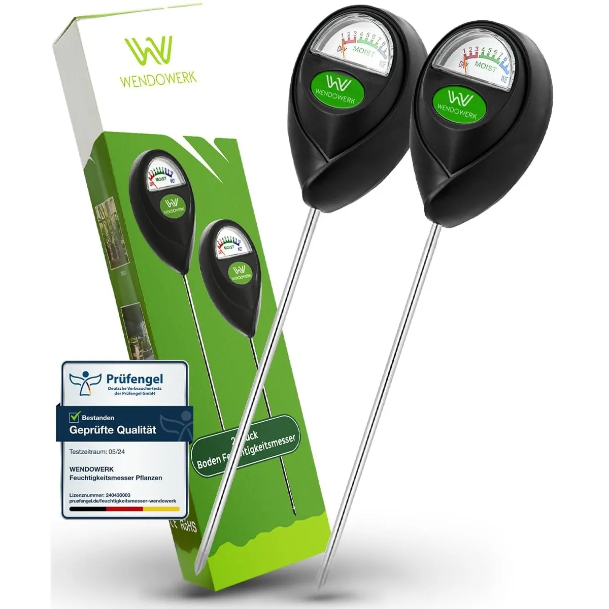 WENDOWERK® [2 Stück] Boden Feuchtigkeitsmesser für Pflanzen - [Schwarz/Schwarz] - Ohne Batterien - Verbessertes Feuchti…