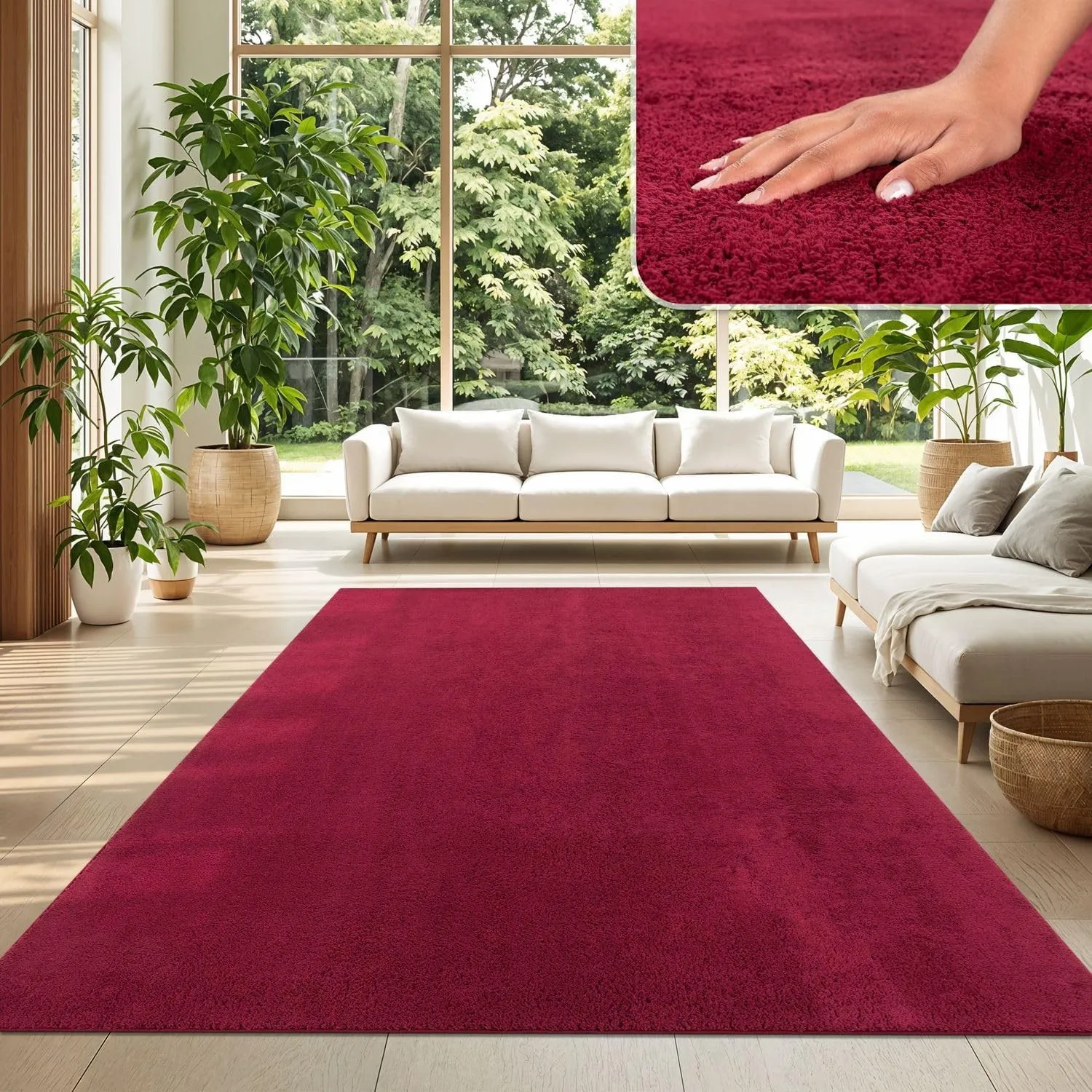 TT Home Teppich Wohnzimmer Rot 160x220 cm, Waschbar & Kurzflor