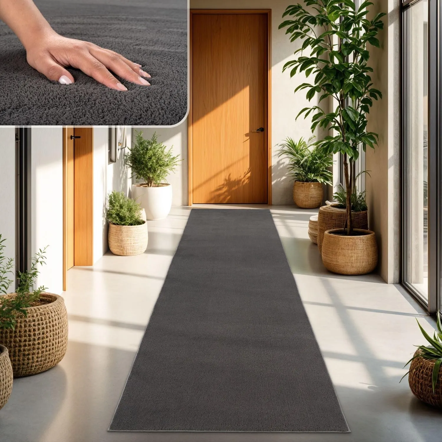 TT Home Teppich Wohnzimmer Anthrazit 80x150 cm, Waschbar & Kurzflor