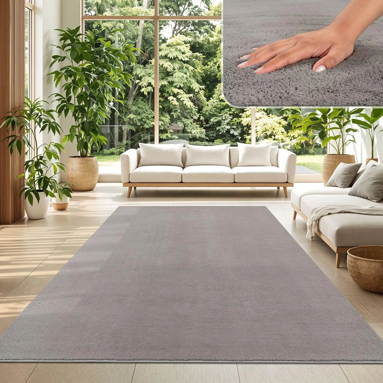 TT Home Teppich Wohnzimmer Grau 200x280 cm, Waschbar & Kurzflor
