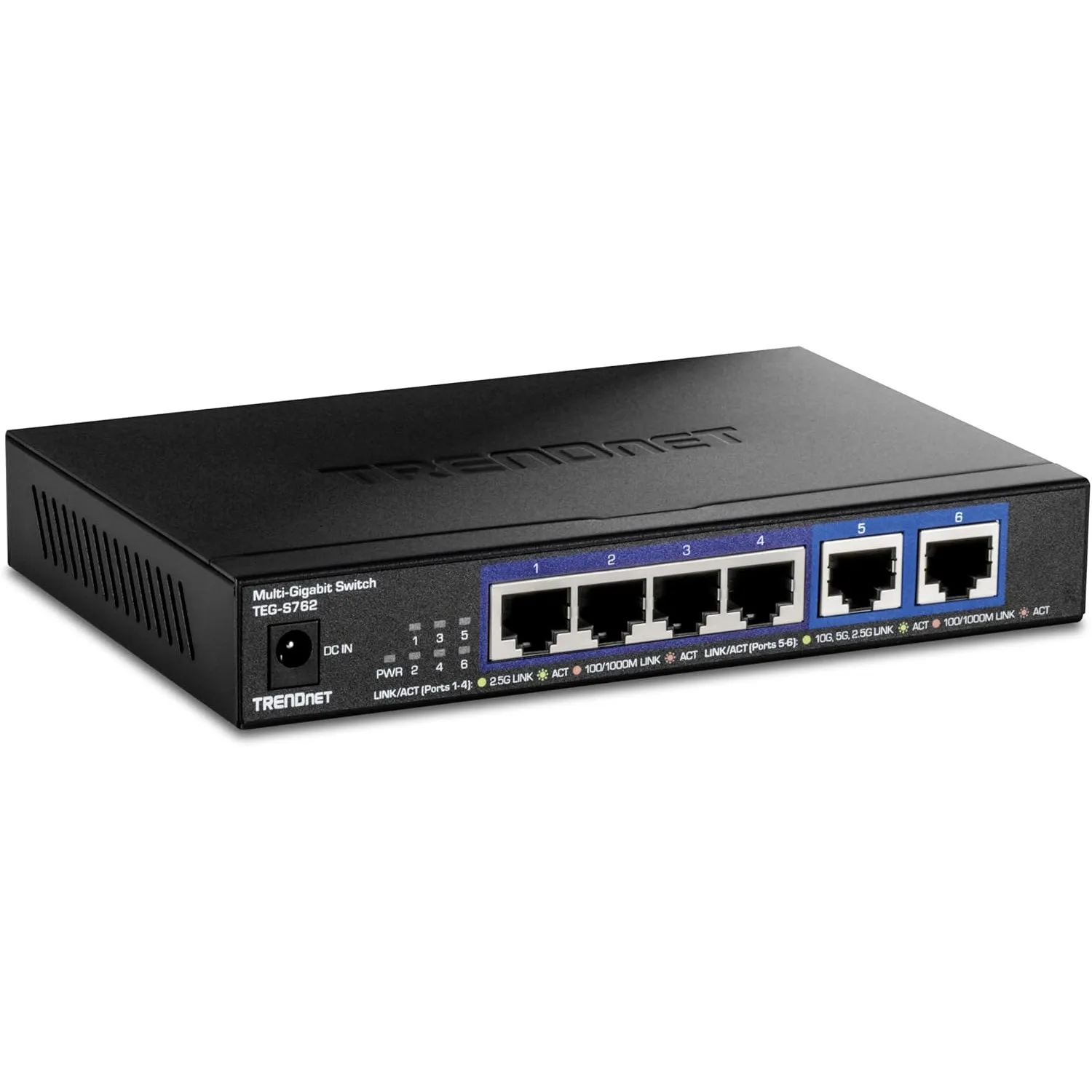 TRENDnet, TEG-S762, 6-Port 10G Switch, 4 x 2,5G RJ-45 Base-T Ports, 2 x 10G RJ-45 Ports, 60 Gbit/s Schaltleistung, Wand…