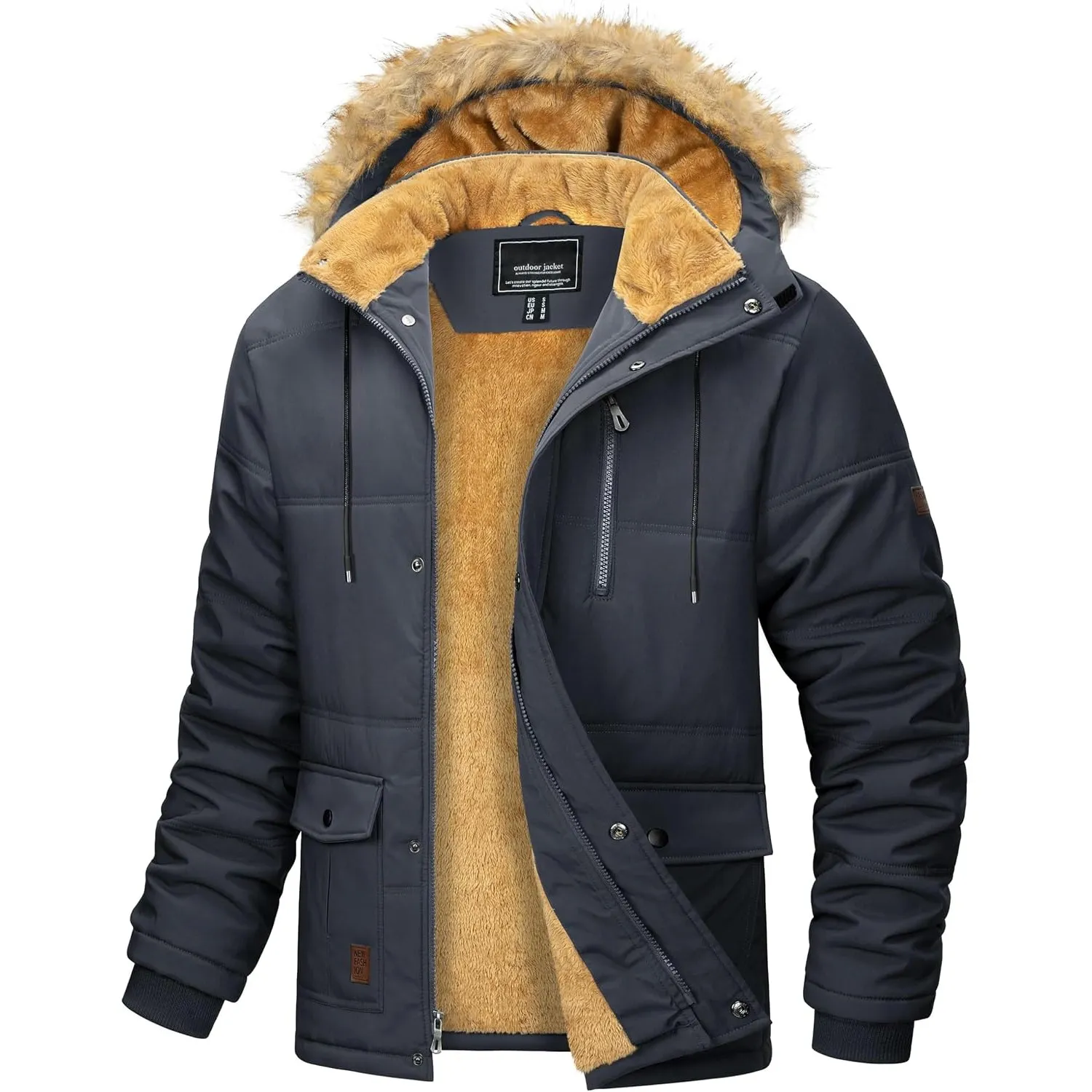 MAGCOMSEN Herren Winterjacke Warm Gefüttert Jacke mit Abnehmbarer Kapuze