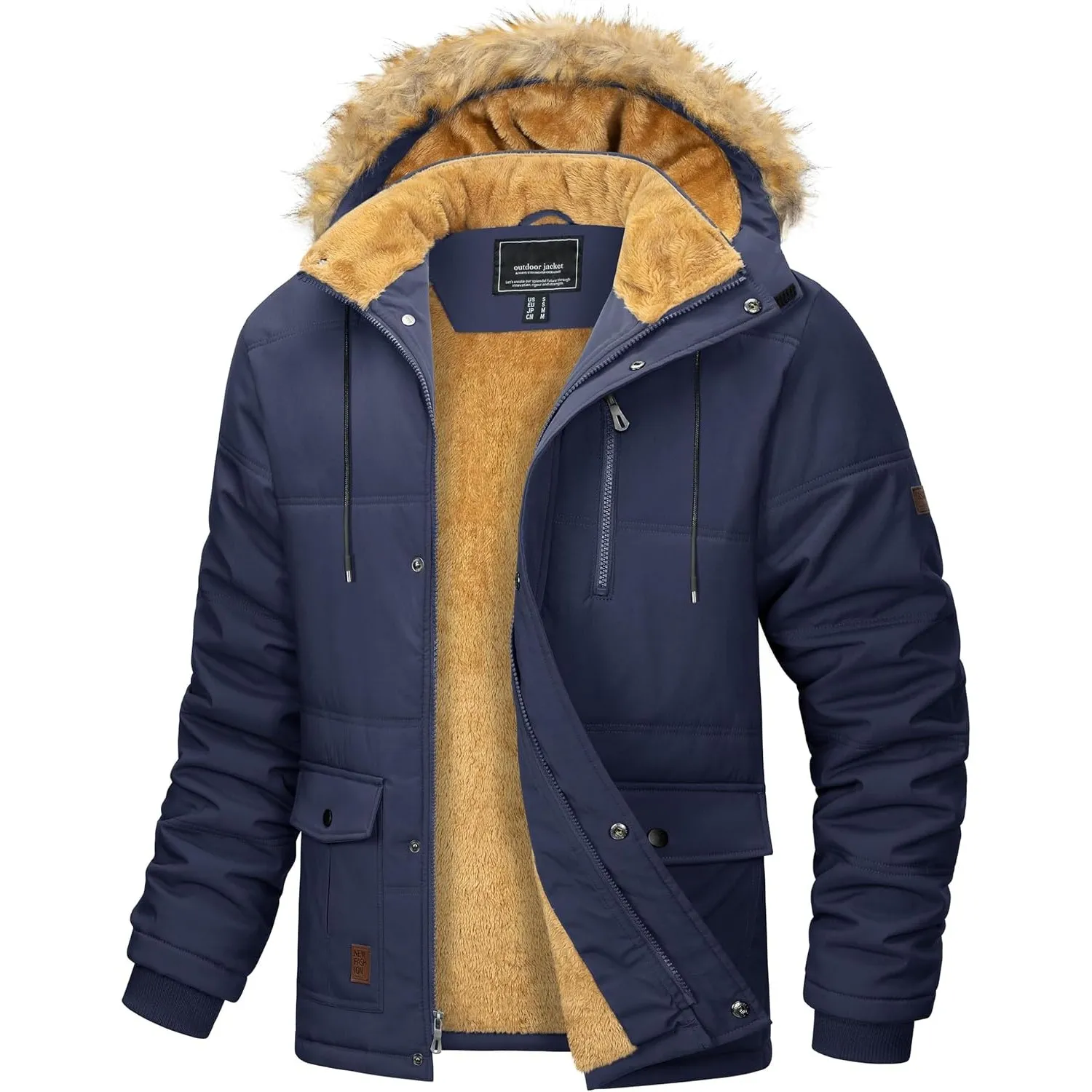 MAGCOMSEN Herren Winterjacke Warm Gefüttert Jacke mit Abnehmbarer Kapuze