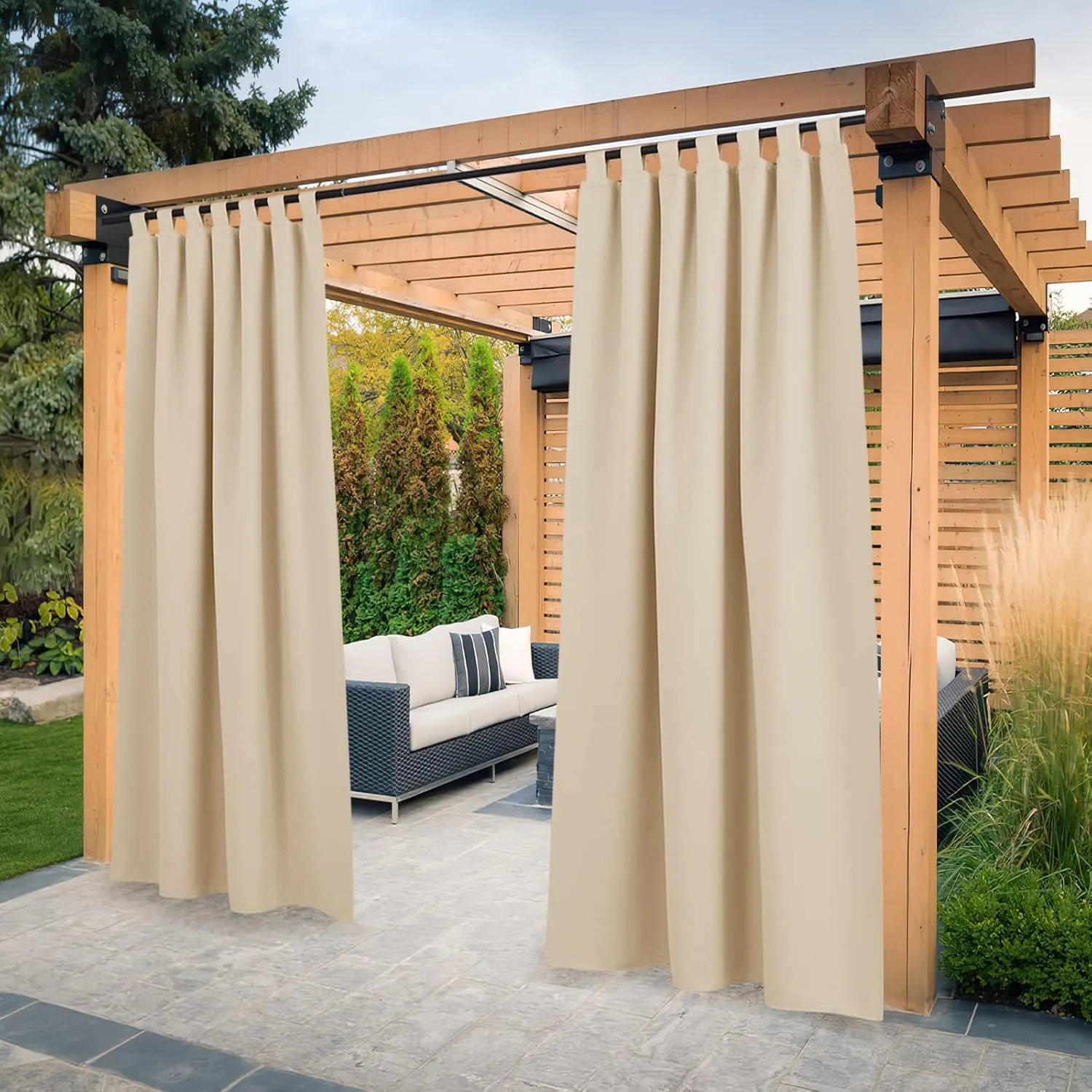 PONY DANCE Outdoor Curtain, Weatherproof Set of 2, H 213 x W 132 cm, Outdoor Curtains, Waterproof, Outdoor Curtains, Pr…