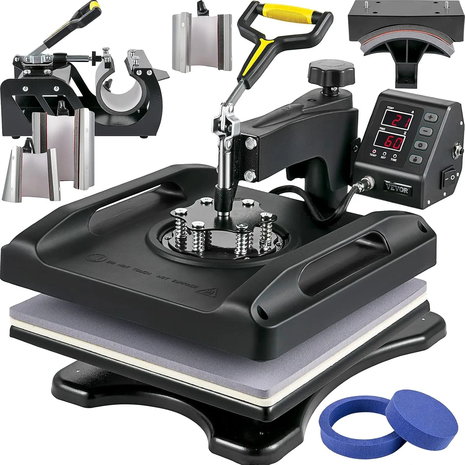VEVOR 1200W Hitzepresse 8 IN 1 T-Shirtpresse, 38 x 38cm Schwarz Transferpresse, Heißpresse T-shirt zum Aufbringen von B…