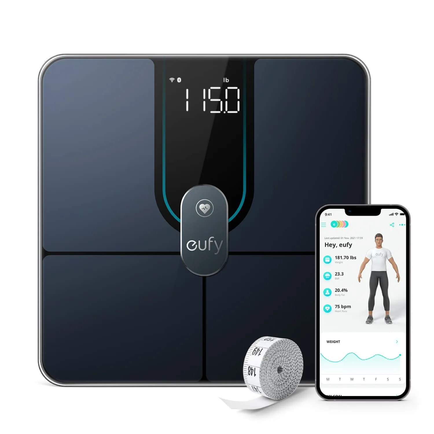 eufy Personenwaage, Smart Scale P2 Pro, Digitale Körperfettwaage WLAN/Bluetooth, 16 Messwerte inkl. Gewicht, Herzfreque…
