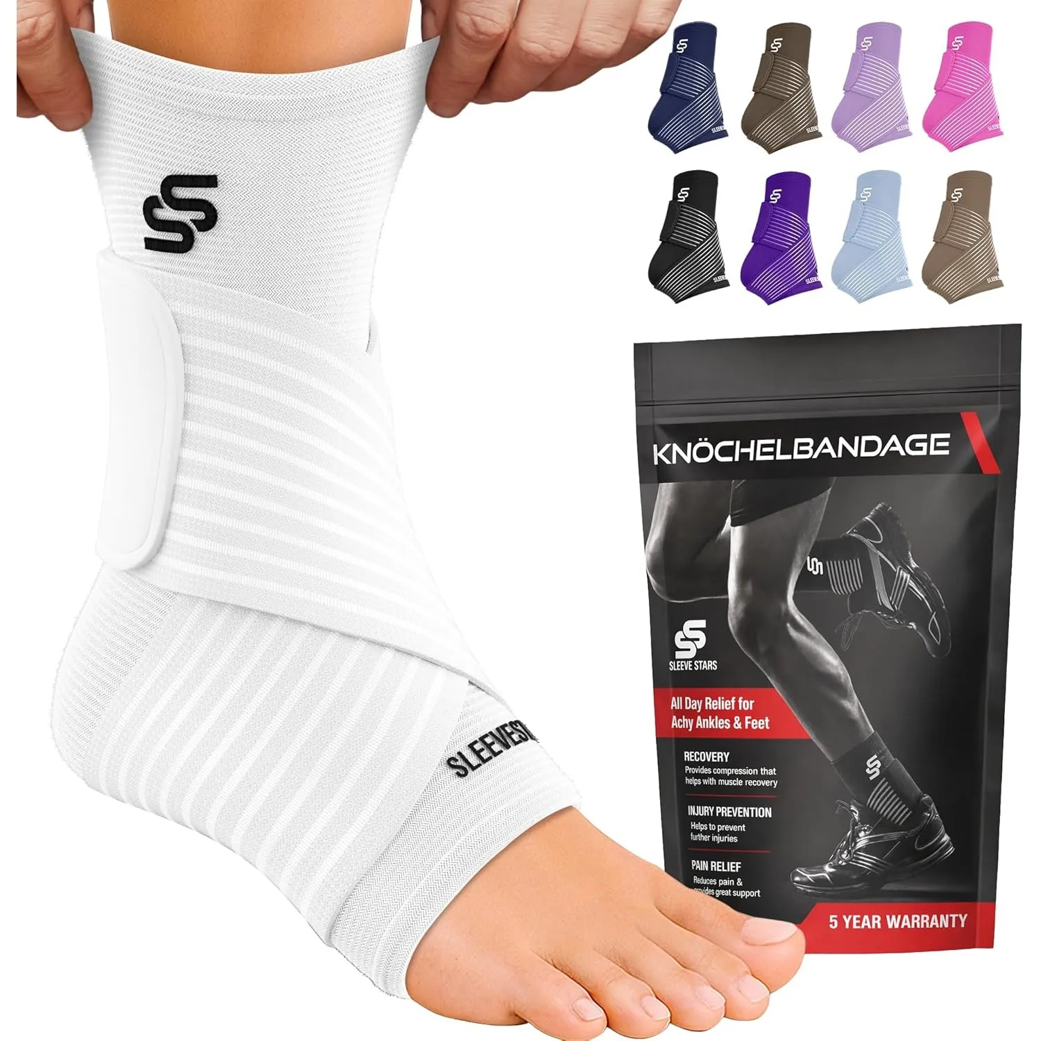 Sleeve Stars Sprunggelenkbandage - Plantarfasziitis & Achillessehnen Entlastung, Fußgelenk Bandage mit verstellbarem Ri…
