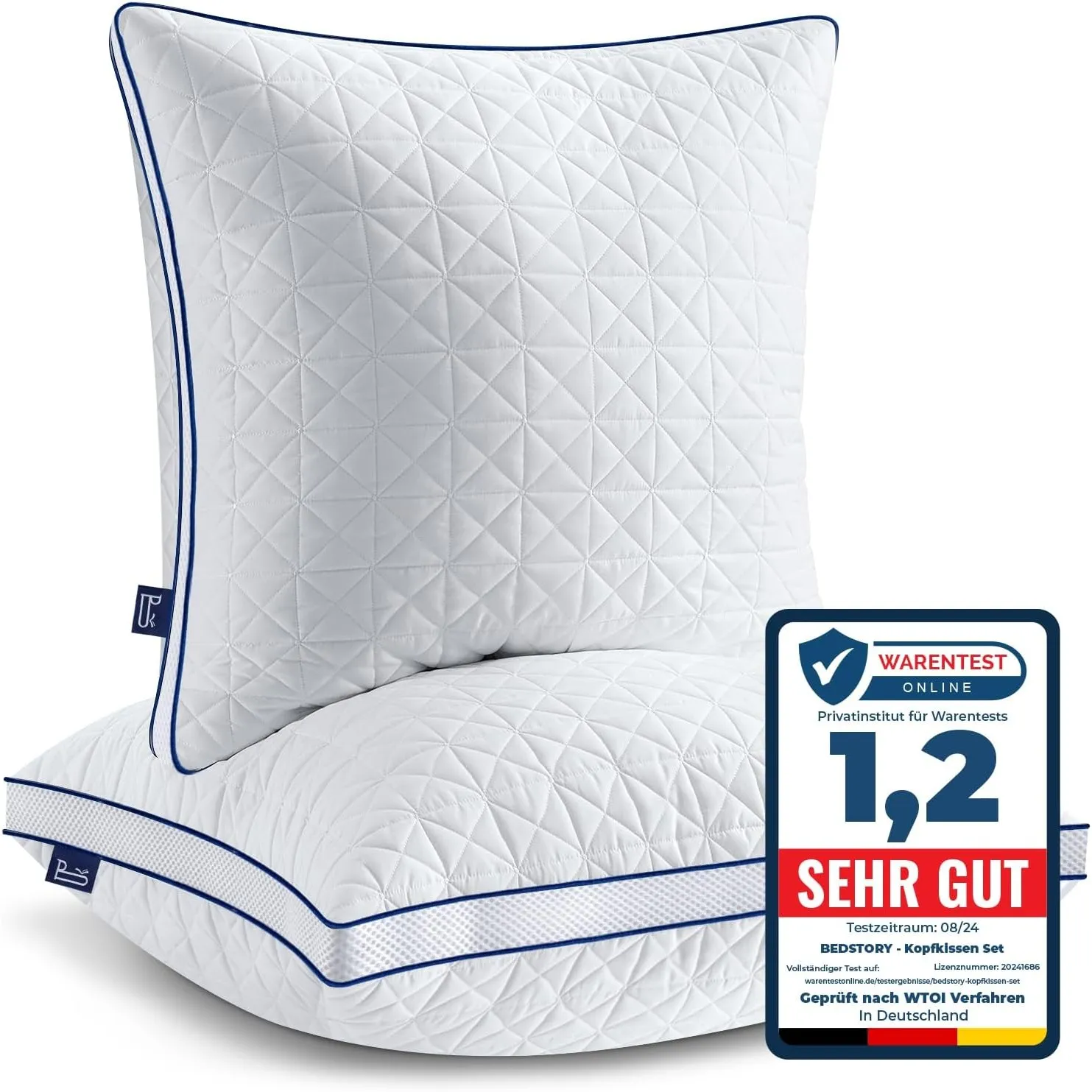 BedStory Kopfkissen 80x80, 2er Set Kissen 80x80 höhenverstellbar anpassbar