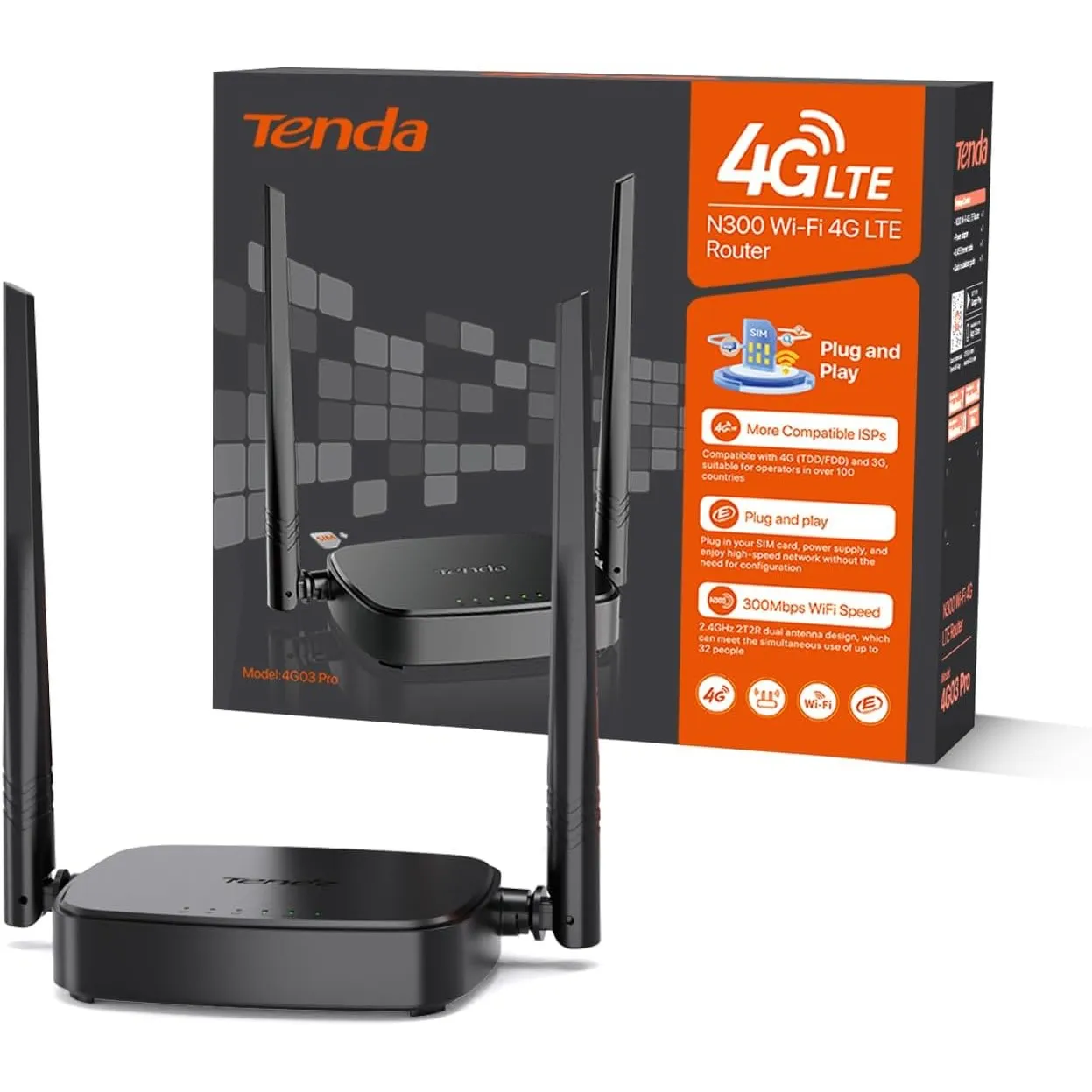 Tenda 4G03 Pro LTE Router, Mobiler WLAN Router mit SIM Karte, Cat4, 2,4 GHz WLAN bis zu 300 Mbit/s, USB-DC Powerbank, L…