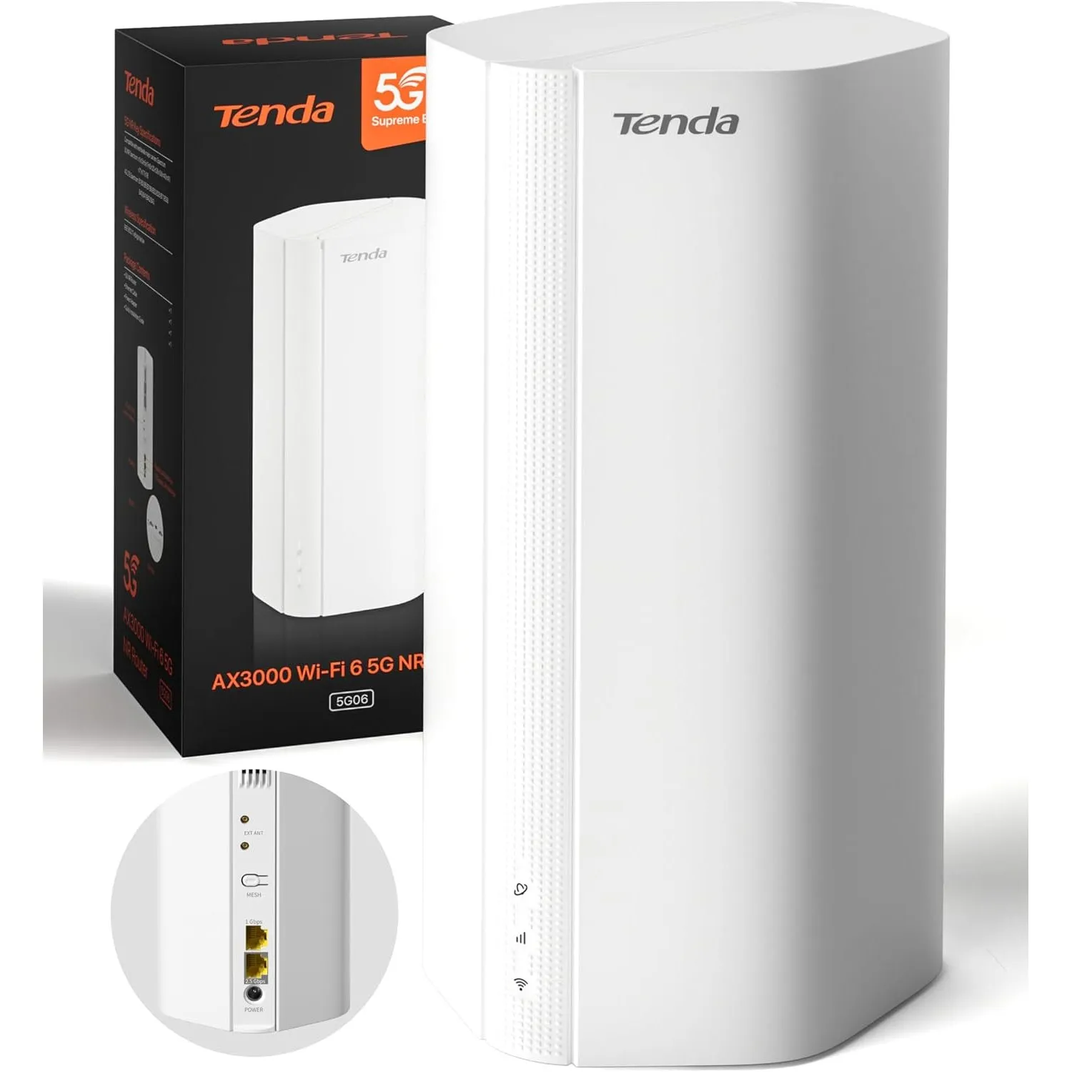 Tenda 5G06 5G Router SIM-Karte, AX3000 Dual Band WiFi 6, 2.5G LAN/WAN Port