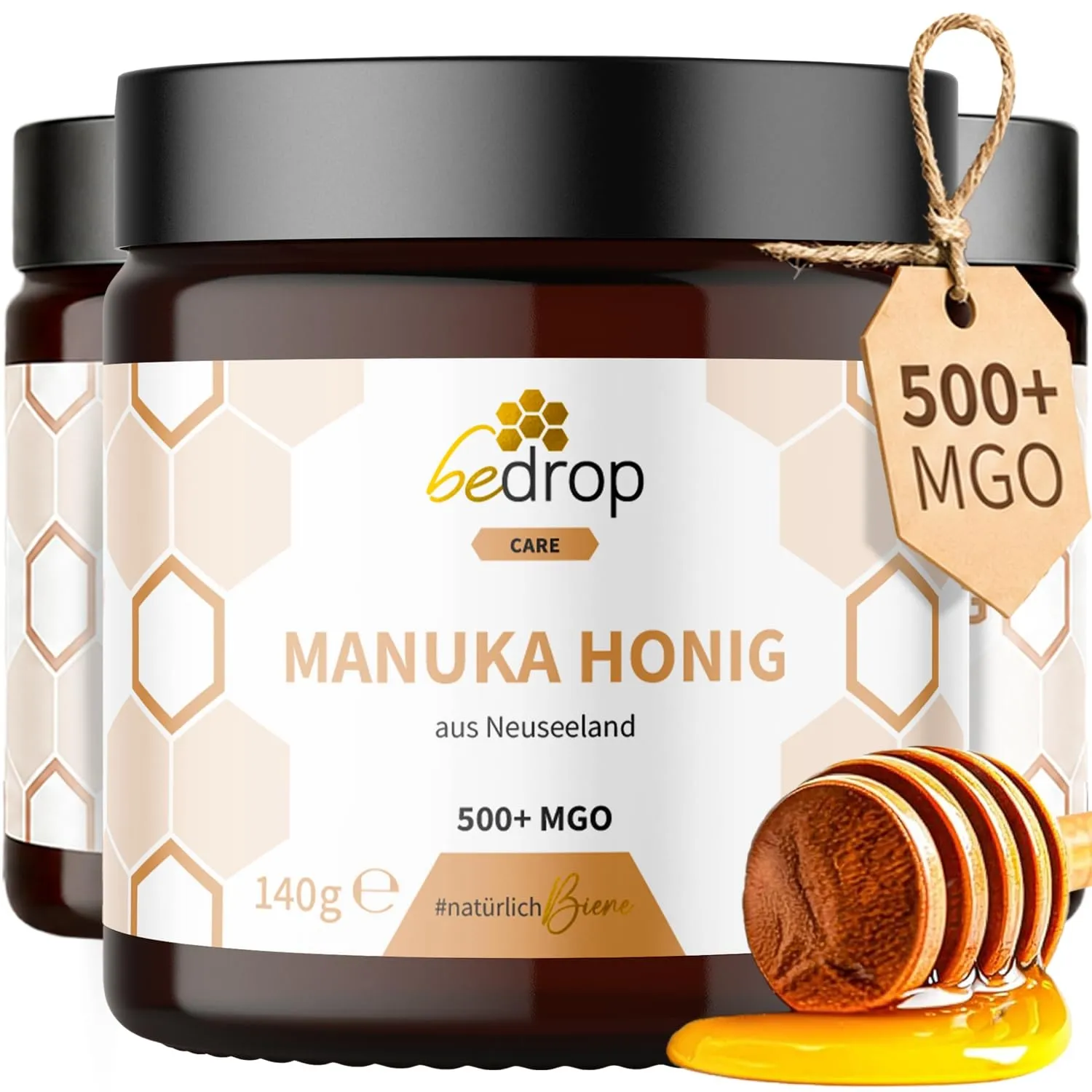 bedrop Manuka Honig mit MGO 500+ 3x 140g zum Sparpreis | 100% echter Premium Manukahonig aus Neuseeland mit zertifizier…