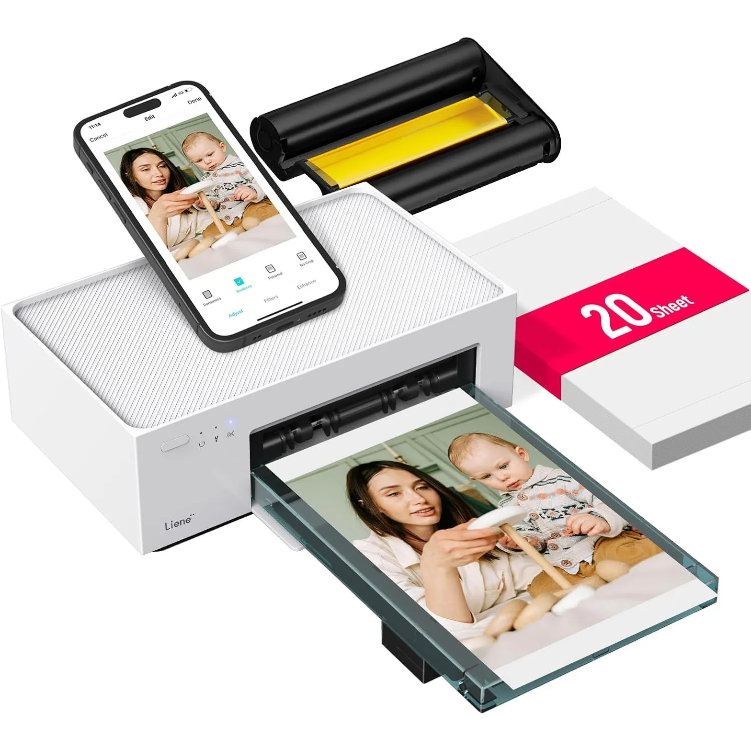 Liene Amber M100 Fotodrucker Smartphone, 10X15 mit 20 Fotopapiers/Patrone, WiFi Handy Fotodrucker für iPhone/Android/PC…