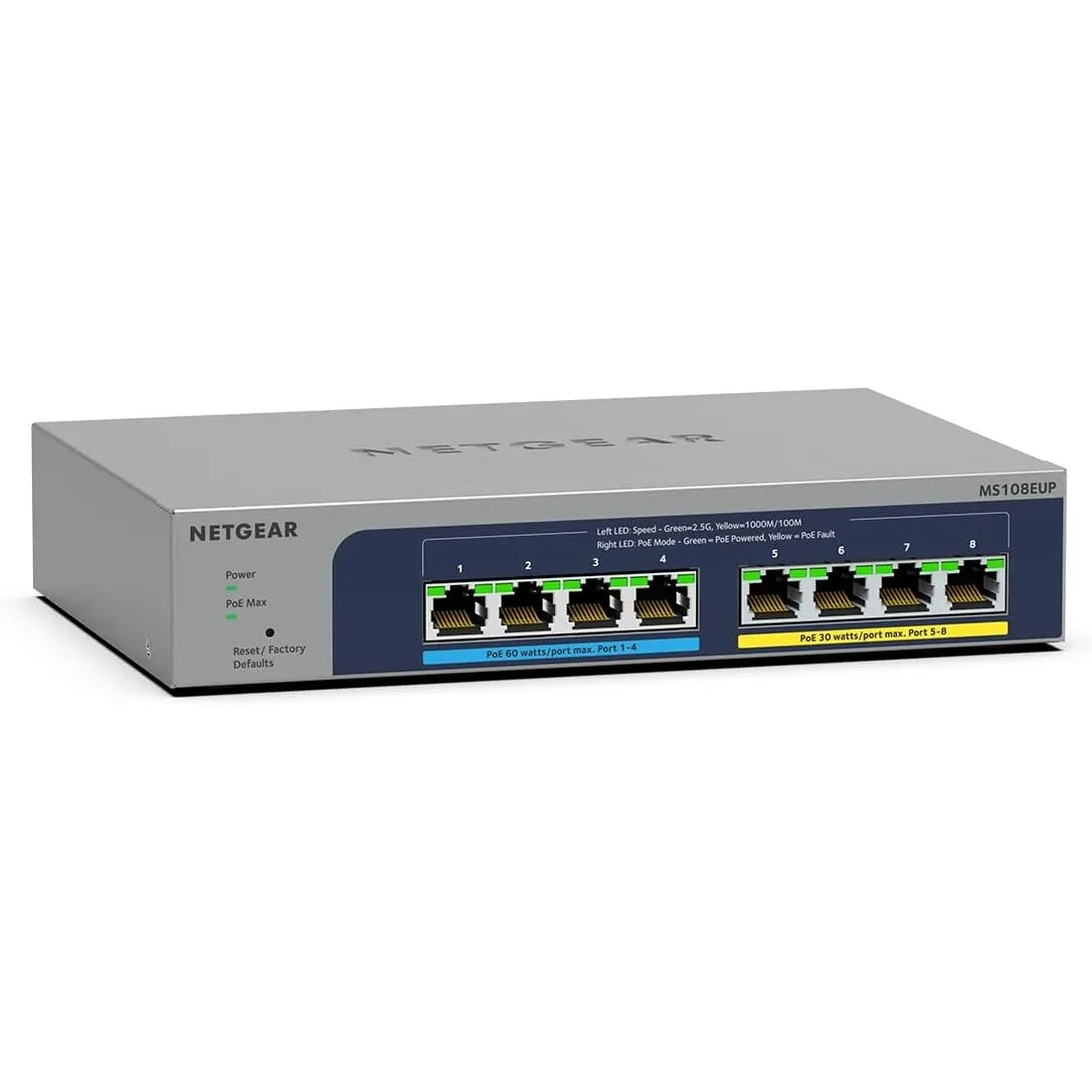 NETGEAR PoE Switch 8 Port, Managed 2,5Gb Ethernet LAN Switch MS108EUP