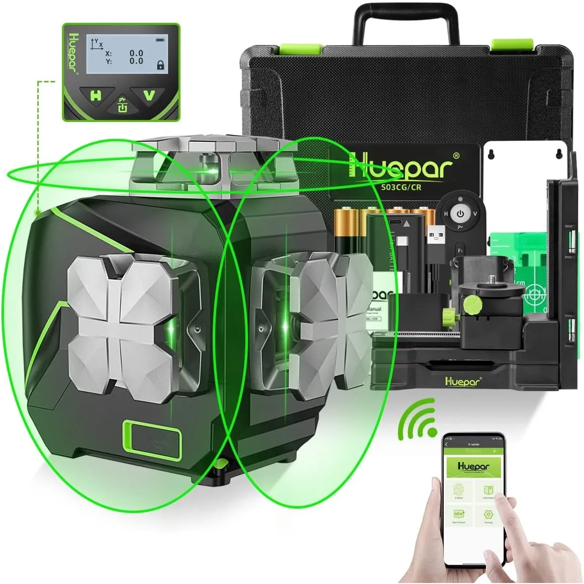 Huepar 12 Linien-3D selbstnivellierendes Laserniveau mit LCD, S03CG-C