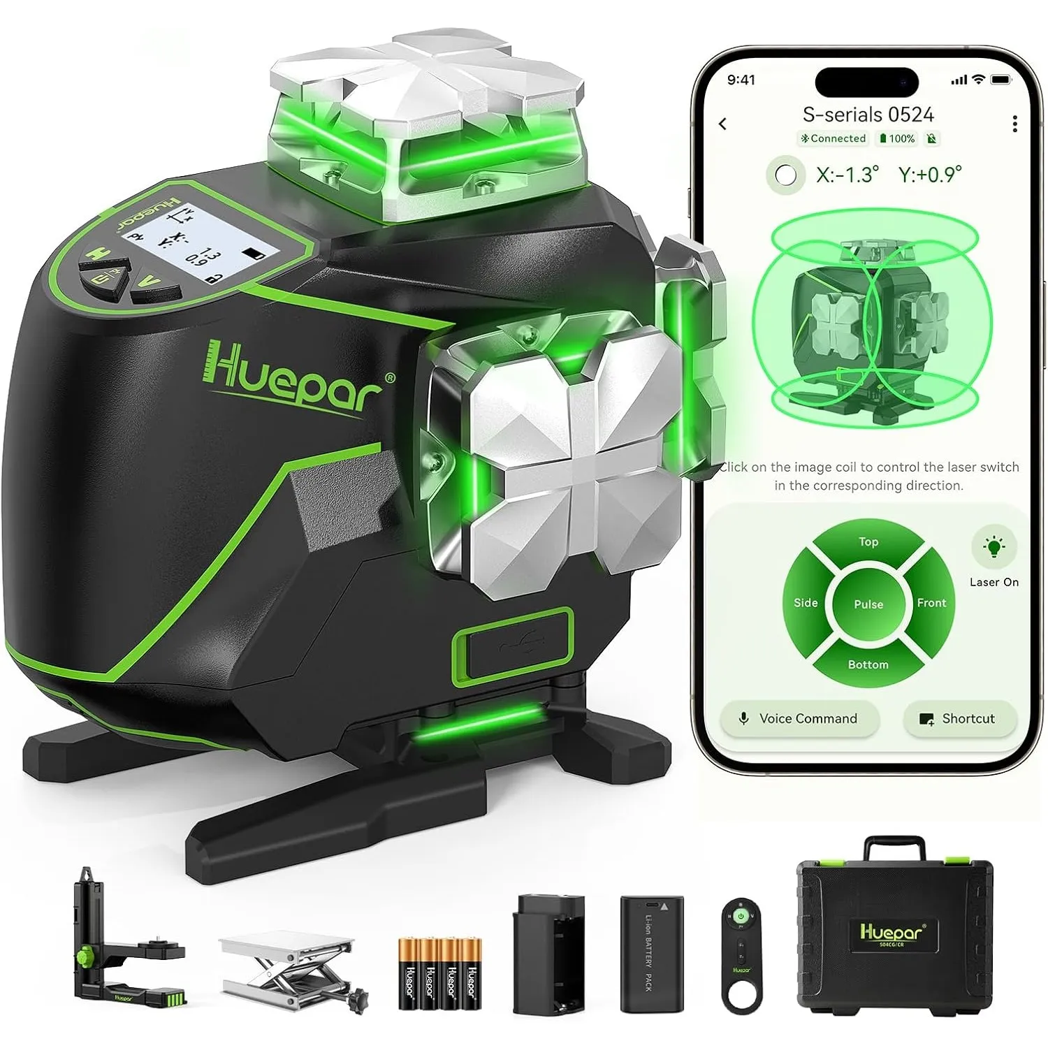 Huepar 16 Linien-selbstnivellierendes Laserniveau mit LCD 4 x 360°, S04CG-C