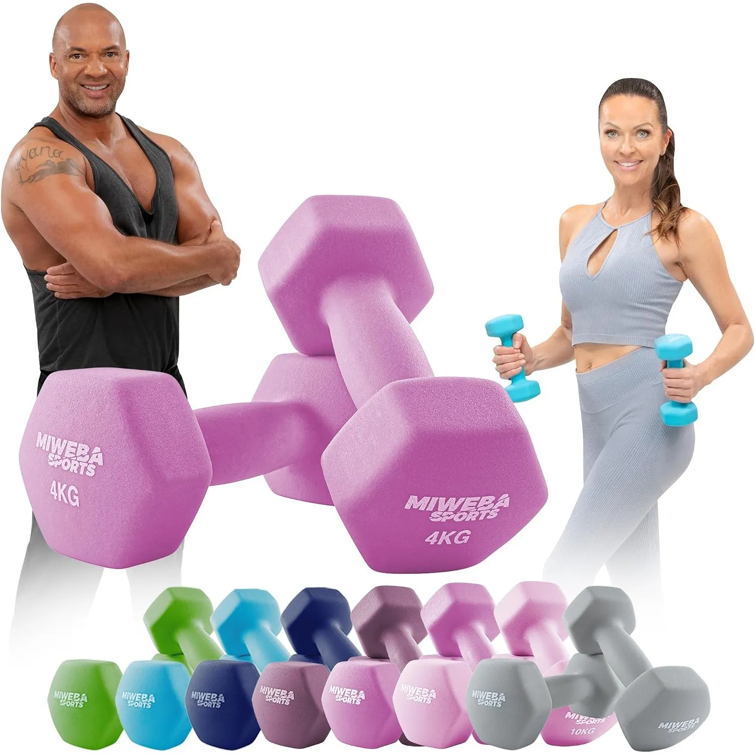 Miweba Sports Neopren Hantelset NKH100 | 𝐏𝐫𝐨𝐟𝐢 Hanteln - 0.5-10.0 Kg - Hexagon Hanteln Set - Kurzhanteln - Kurzhantel S…
