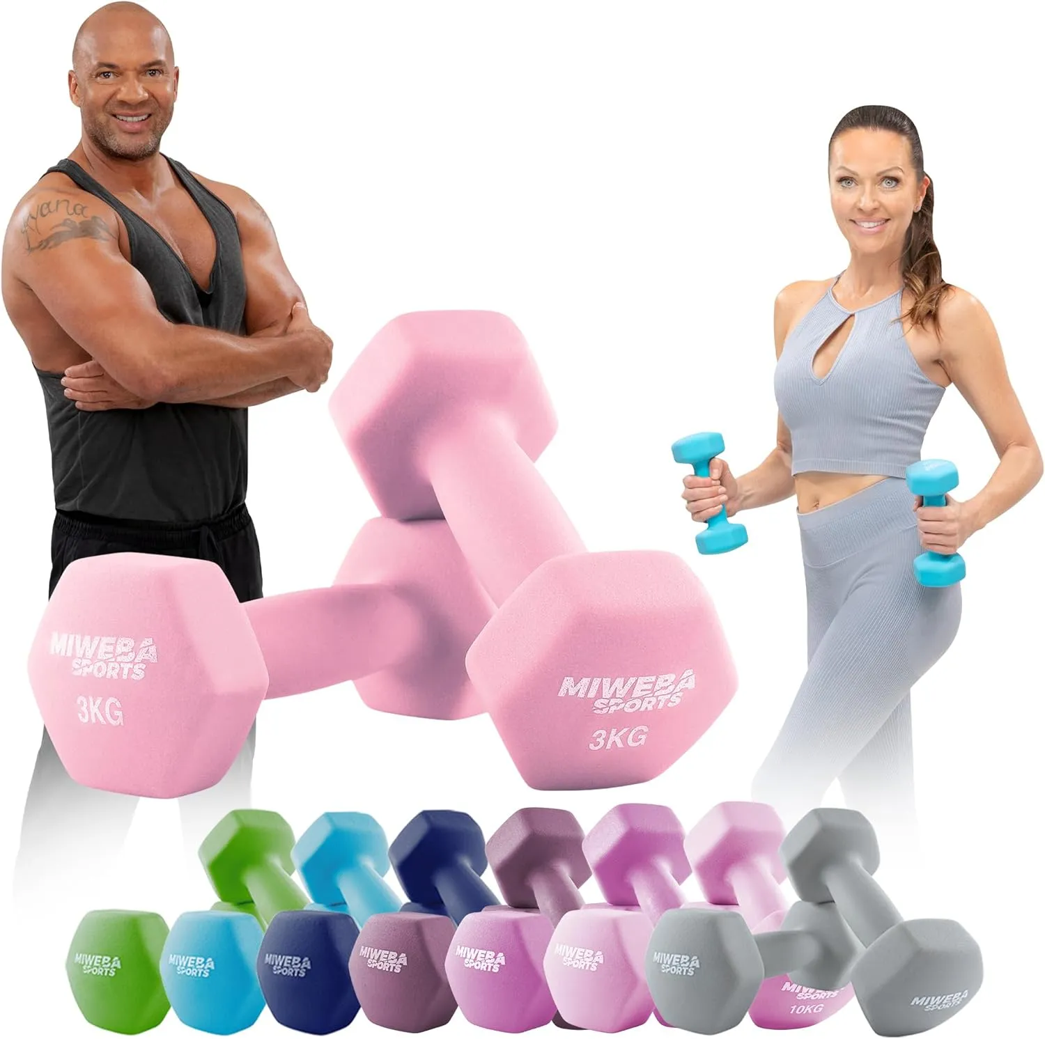 Miweba Sports Neopren Hantelset NKH100 | 𝐏𝐫𝐨𝐟𝐢 Hanteln - 0.5-10.0 Kg - Hexagon Hanteln Set - Kurzhanteln - Kurzhantel S…