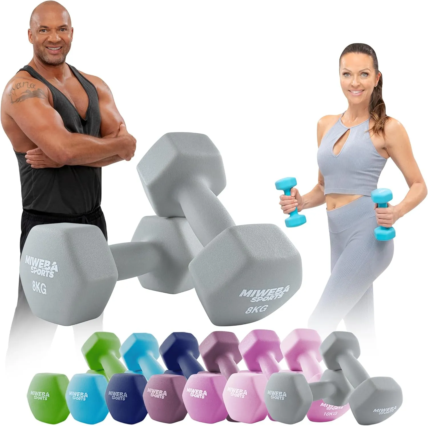 Miweba Sports Neopren Hantelset NKH100 | 𝐏𝐫𝐨𝐟𝐢 Hanteln - 0.5-10.0 Kg - Hexagon Hanteln Set - Kurzhanteln - Kurzhantel S…