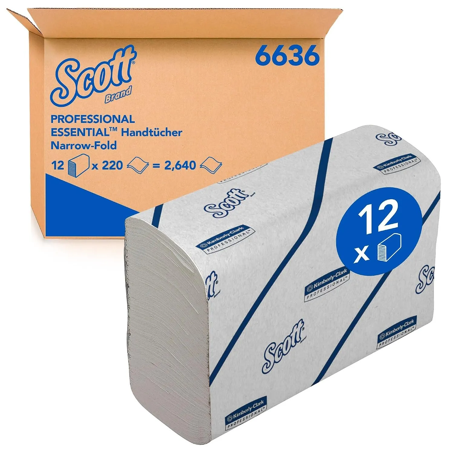Scott weiße Papierhandtücher 6636, 2-lagig, Papierhandtuch, 12x220