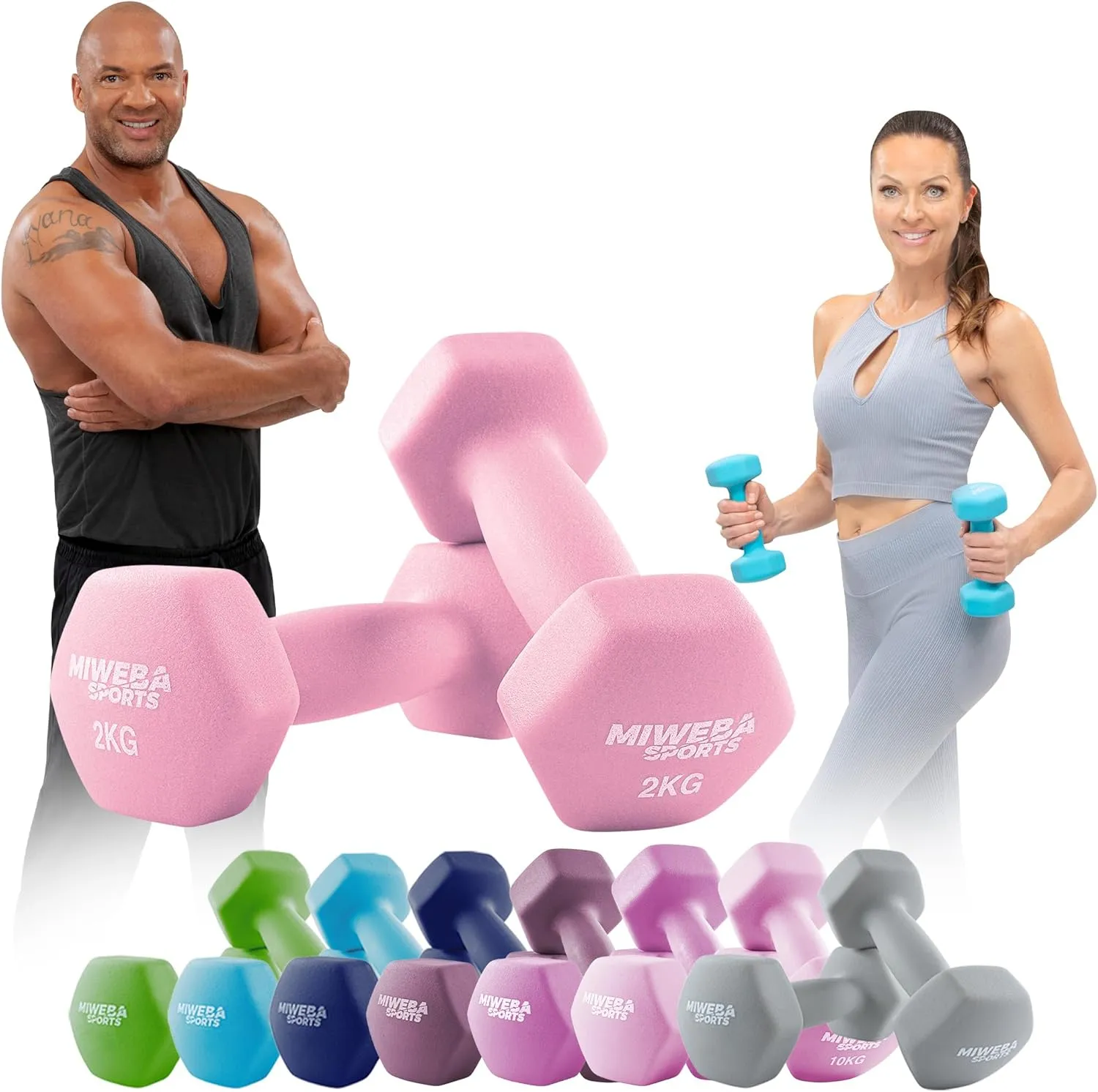 Miweba Sports Neopren Hantelset NKH100 | 𝐏𝐫𝐨𝐟𝐢 Hanteln - 0.5-10.0 Kg - Hexagon Hanteln Set - Kurzhanteln - Kurzhantel S…