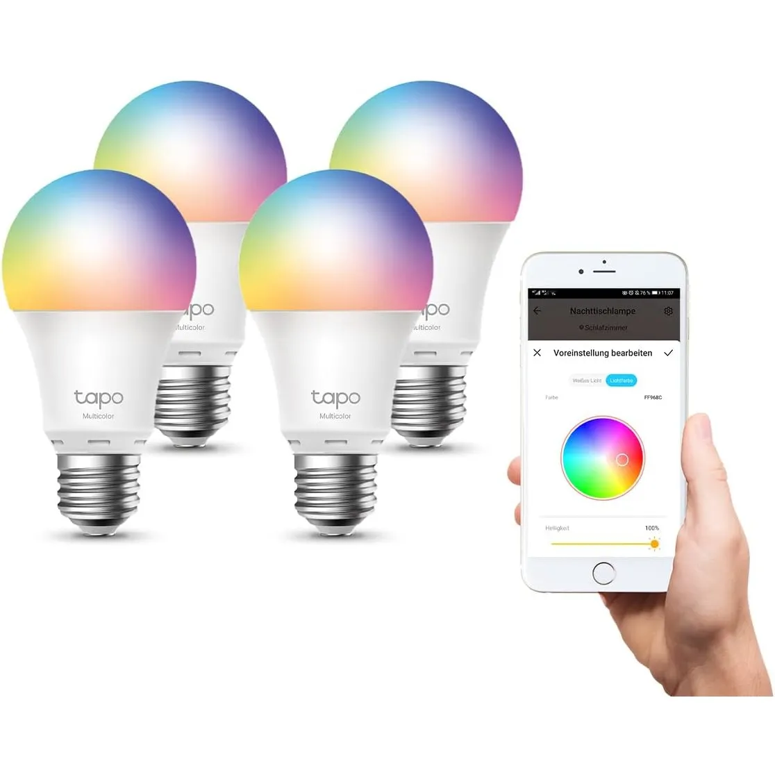 Tapo L530E(4-Pack) alexa Lampe E27, Energiespared, Mehrfarbrige dimmbare smarte WLAN Glühbirne, Smart home zubehör, Abl…