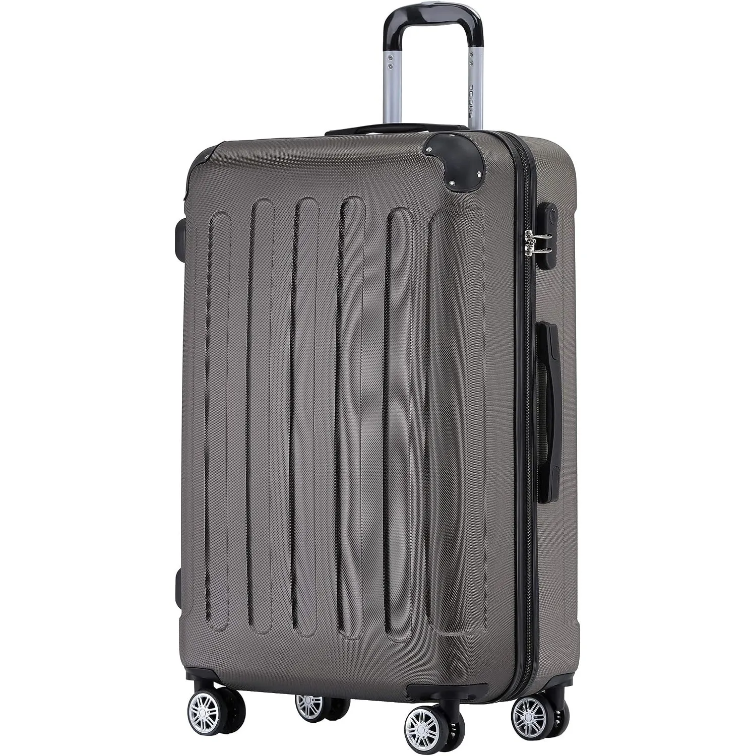 BEIBYE Reisekoffer L 66 cm – Hartschalenkoffer aus ABS mit Doppelrollen für Urlaubsreisen, Coffee