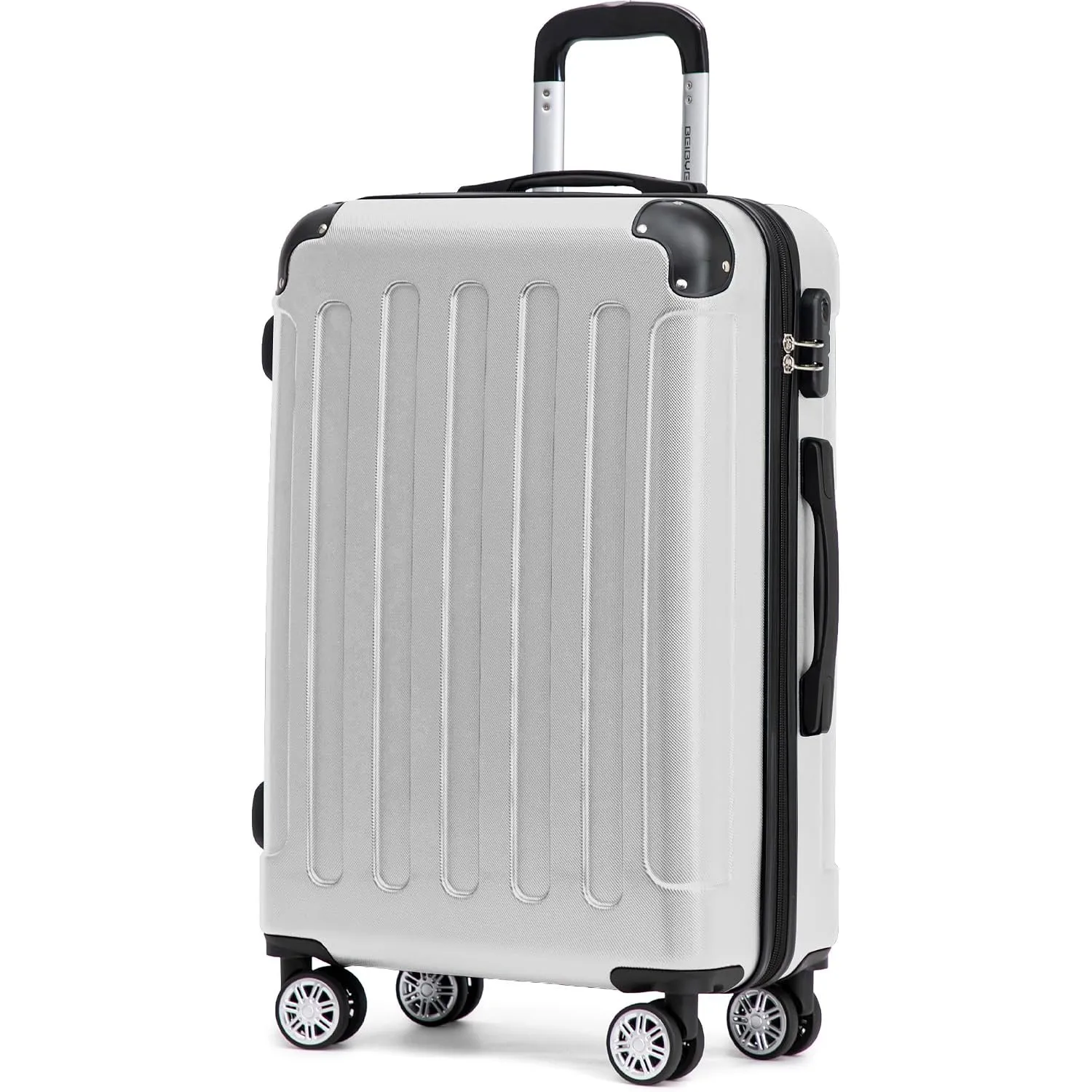 BEIBYE Reisekoffer L 66 cm – Hartschalenkoffer aus ABS mit Doppelrollen für Urlaubsreisen, Silber