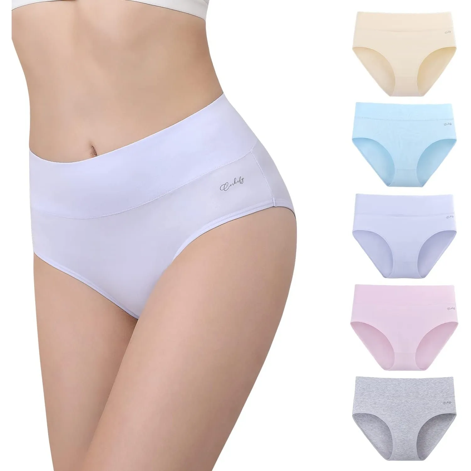 anqier Unterhosen Damen 5er Pack Stretch Baumwolle Hohe Taille Slips Damen